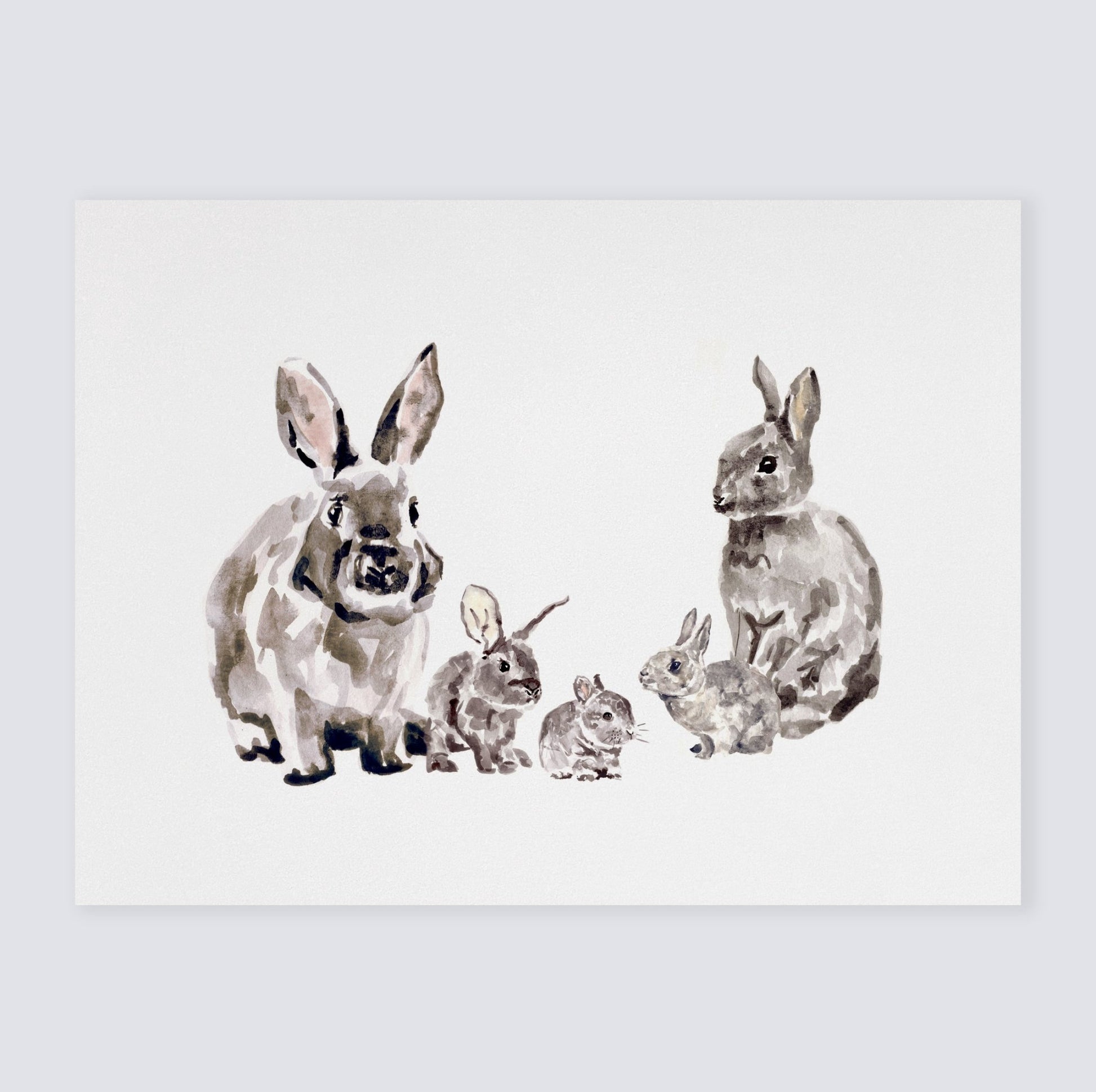 Bunny Family of 5 Woodland Animal Watercolor Art Print - Art Prints - Moon Rock Prints