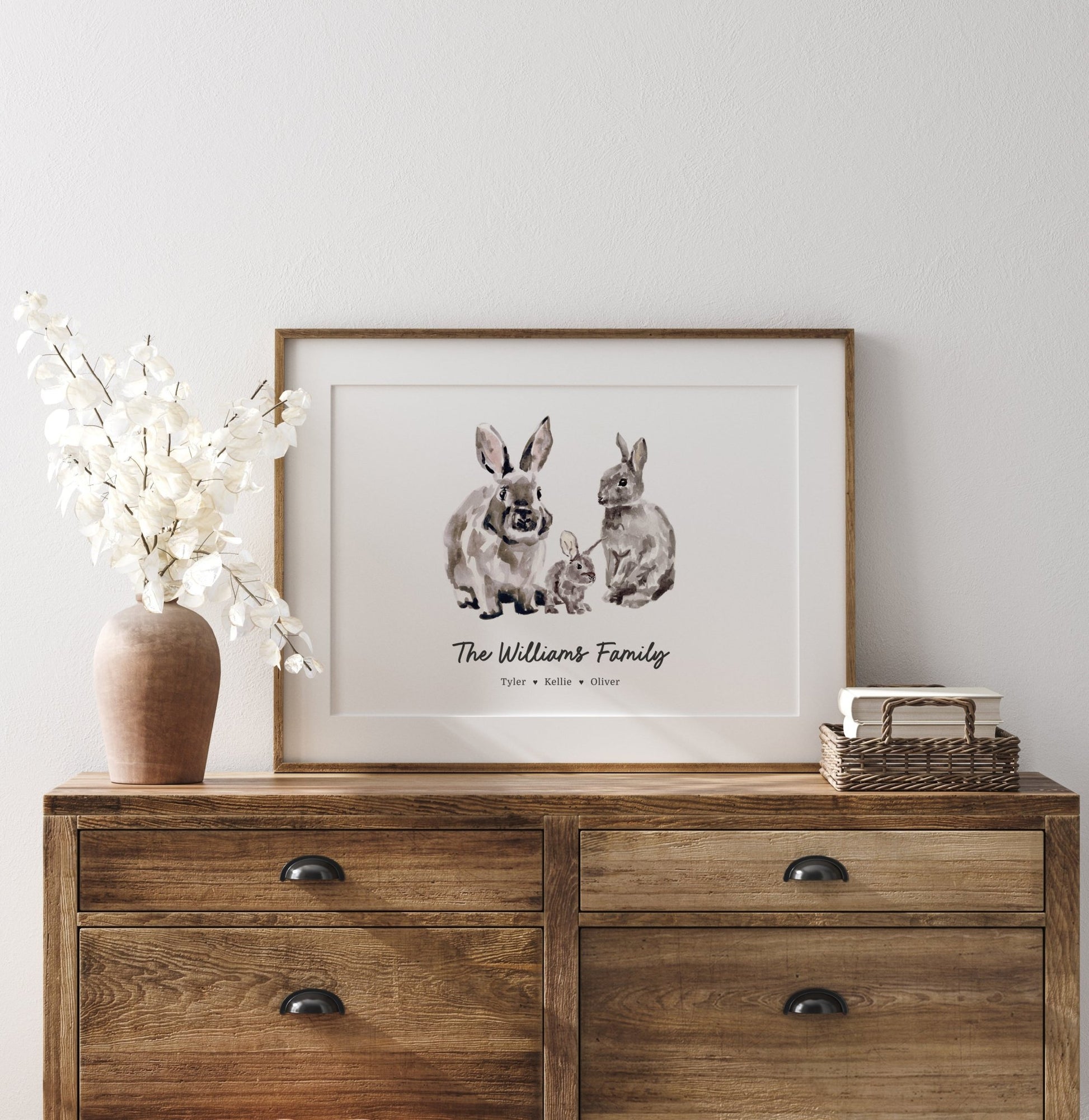 Bunny Family Personalized Watercolor Art Print - Art Prints - Moon Rock Prints