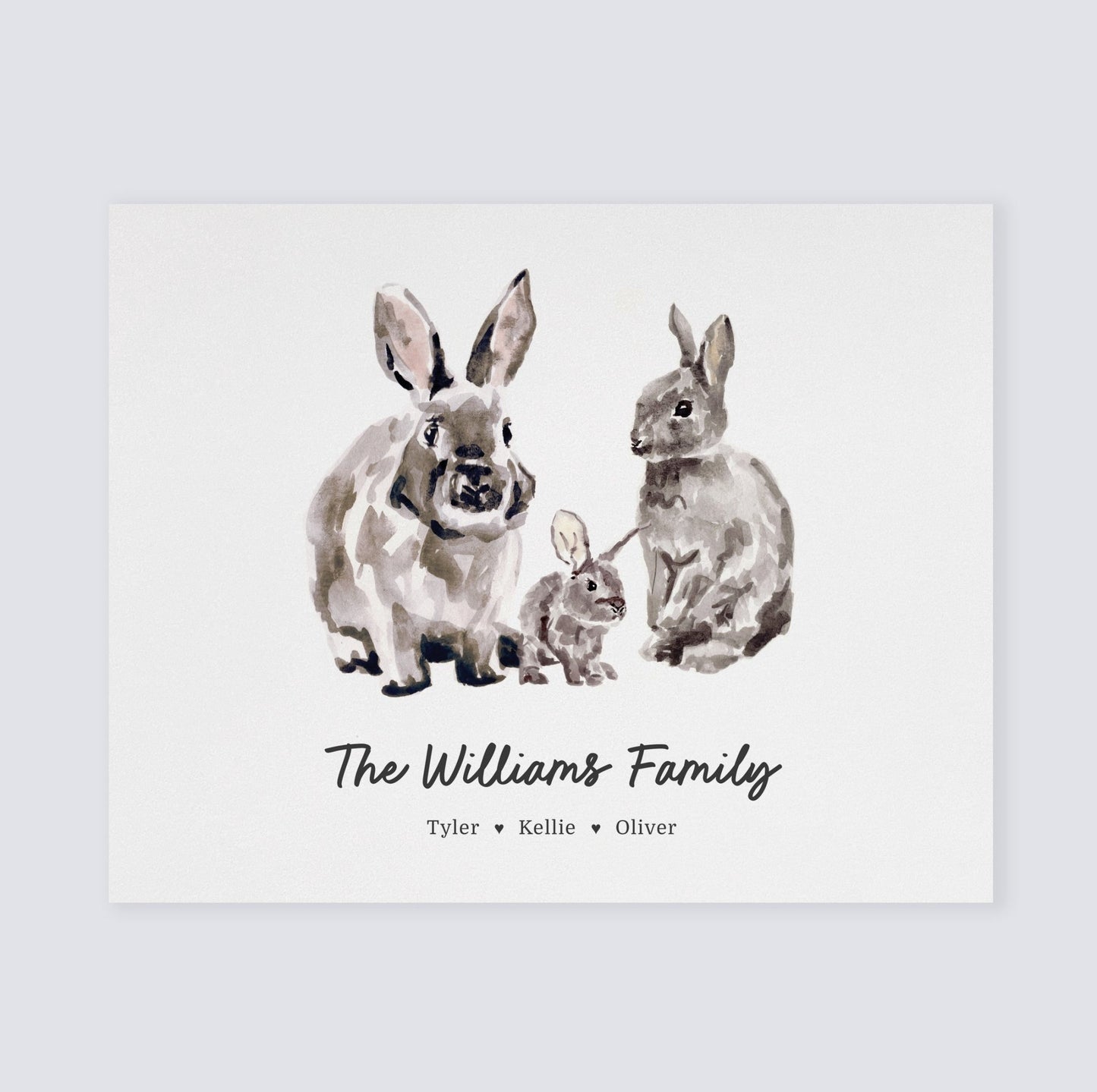 Bunny Family Personalized Watercolor Art Print - Art Prints - Moon Rock Prints