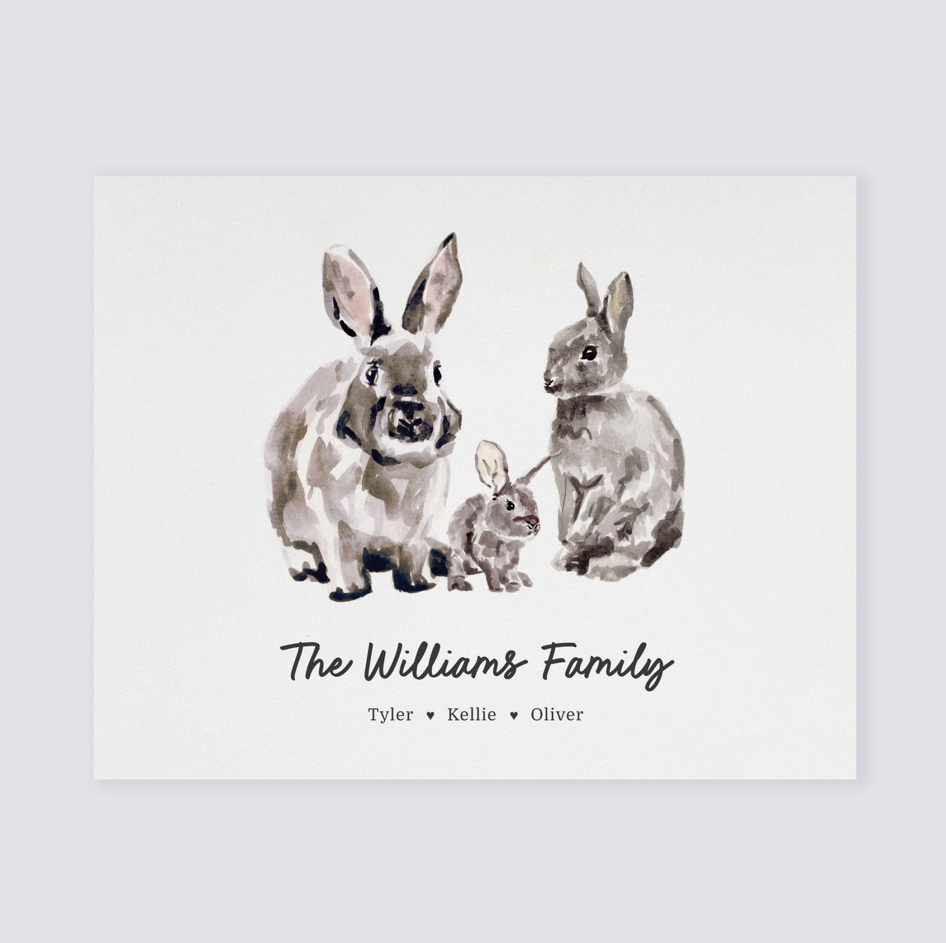 Bunny Family Personalized Watercolor Art Print - Art Prints - Moon Rock Prints
