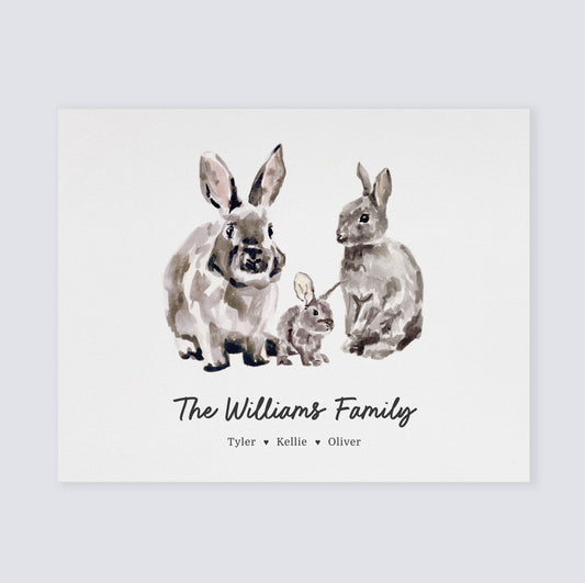 Bunny Family Personalized Watercolor Art Print - Art Prints - Moon Rock Prints