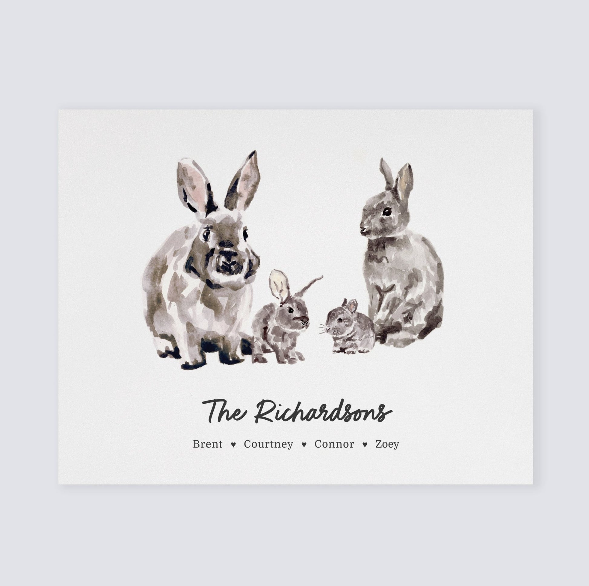 Bunny Family Personalized Watercolor Art Print - Art Prints - Moon Rock Prints