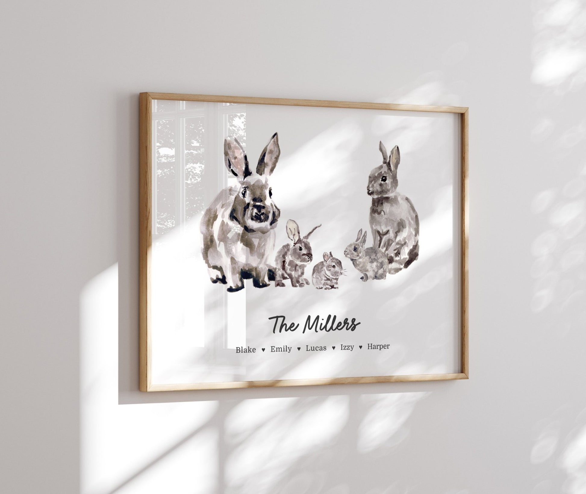 Bunny Family Personalized Watercolor Art Print - Art Prints - Moon Rock Prints