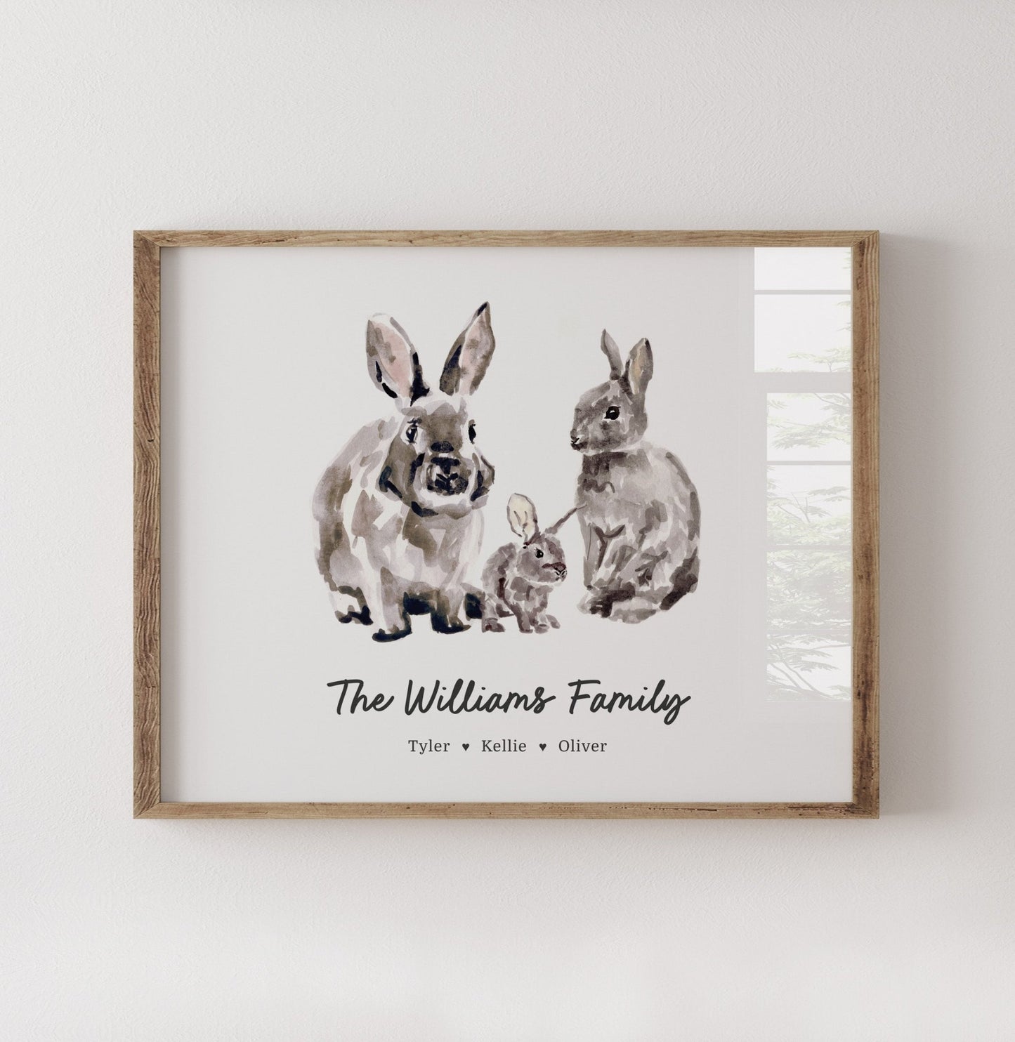 Bunny Family Personalized Watercolor Art Print - Art Prints - Moon Rock Prints