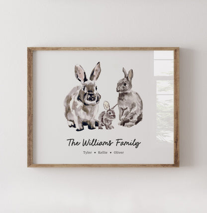 Bunny Family Personalized Watercolor Art Print - Art Prints - Moon Rock Prints