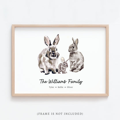 Bunny Family Personalized Watercolor Art Print - Art Prints - Moon Rock Prints