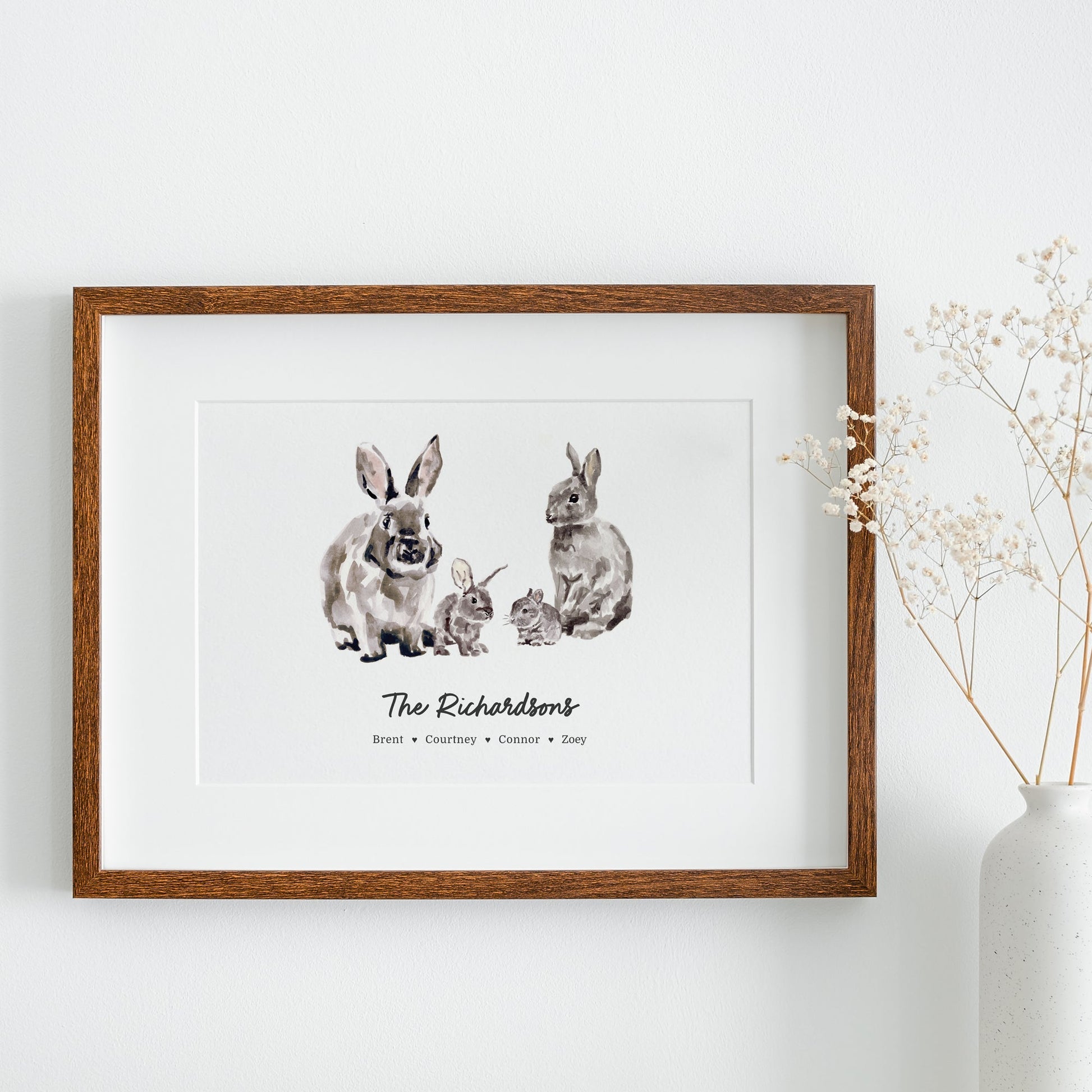 Bunny Family Personalized Watercolor Art Print - Art Prints - Moon Rock Prints