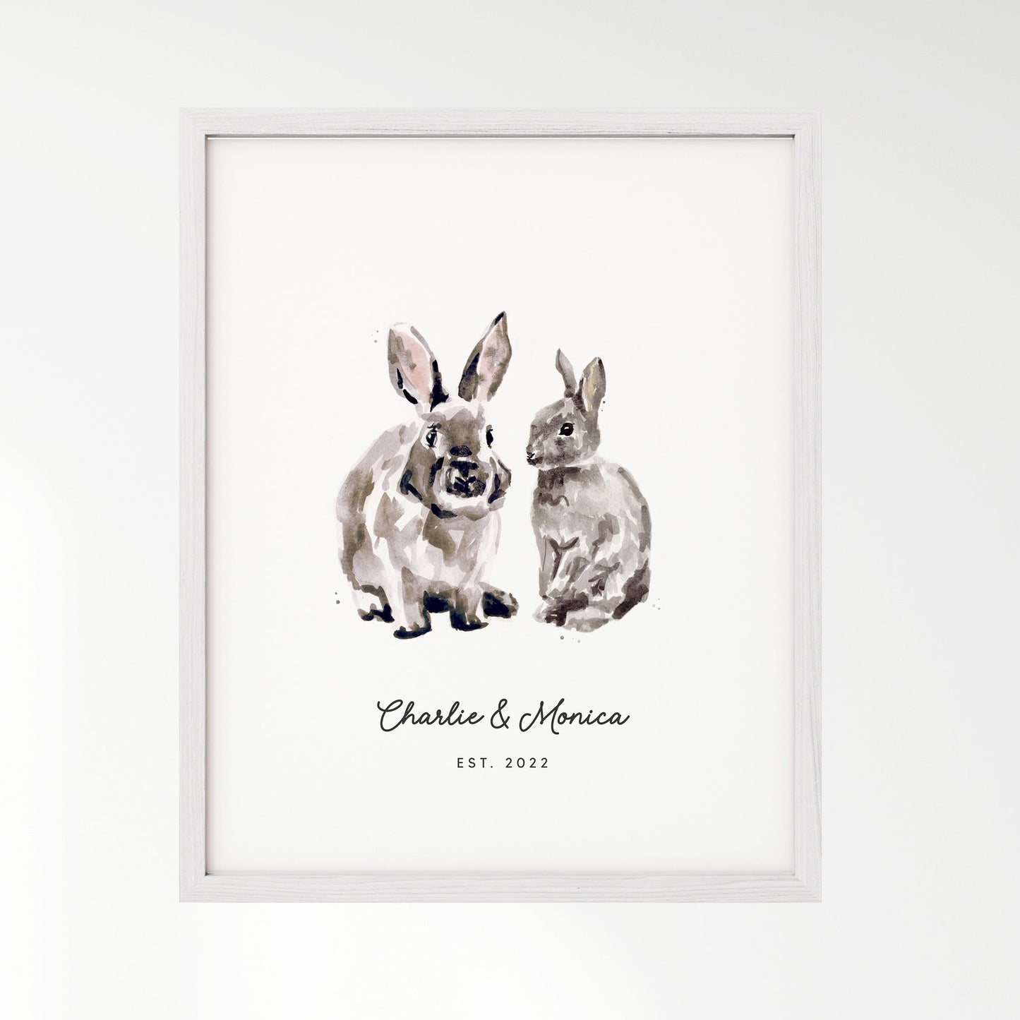 Bunny Rabbit Couple Personalized Watercolor Art Print - Art Prints - Moon Rock Prints