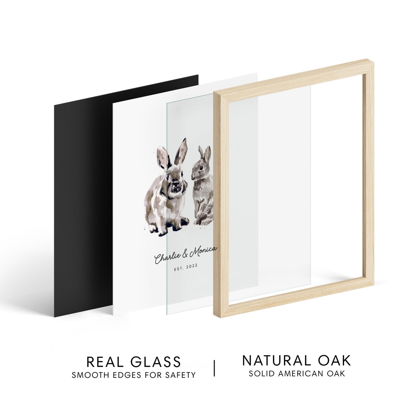 Bunny Rabbit Couple Personalized Watercolor Art Print - Art Prints - Moon Rock Prints