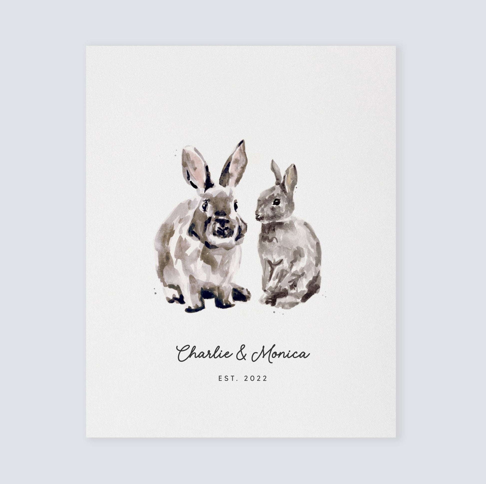 Bunny Rabbit Couple Personalized Watercolor Art Print - Art Prints - Moon Rock Prints