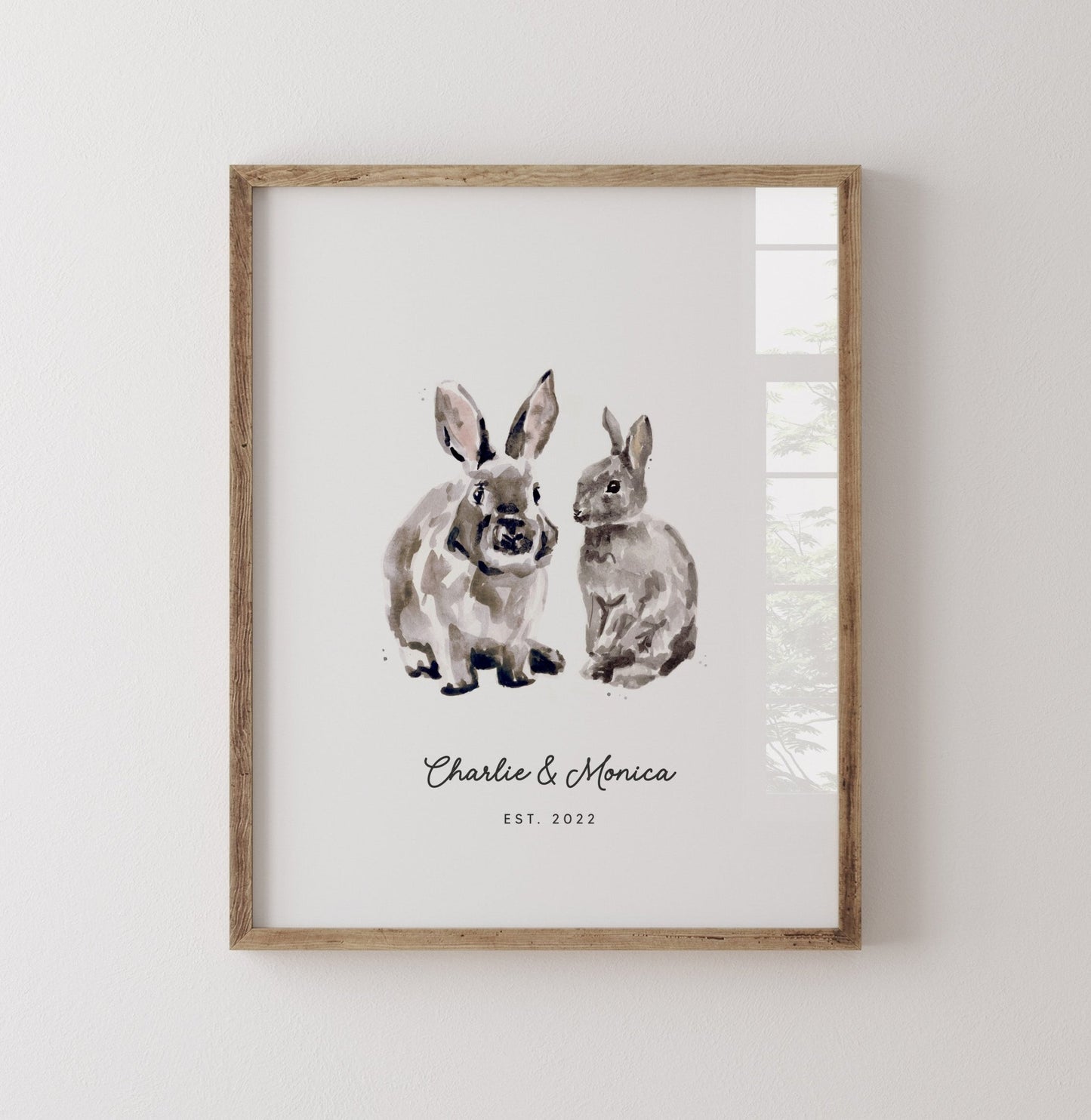 Bunny Rabbit Couple Personalized Watercolor Art Print - Art Prints - Moon Rock Prints
