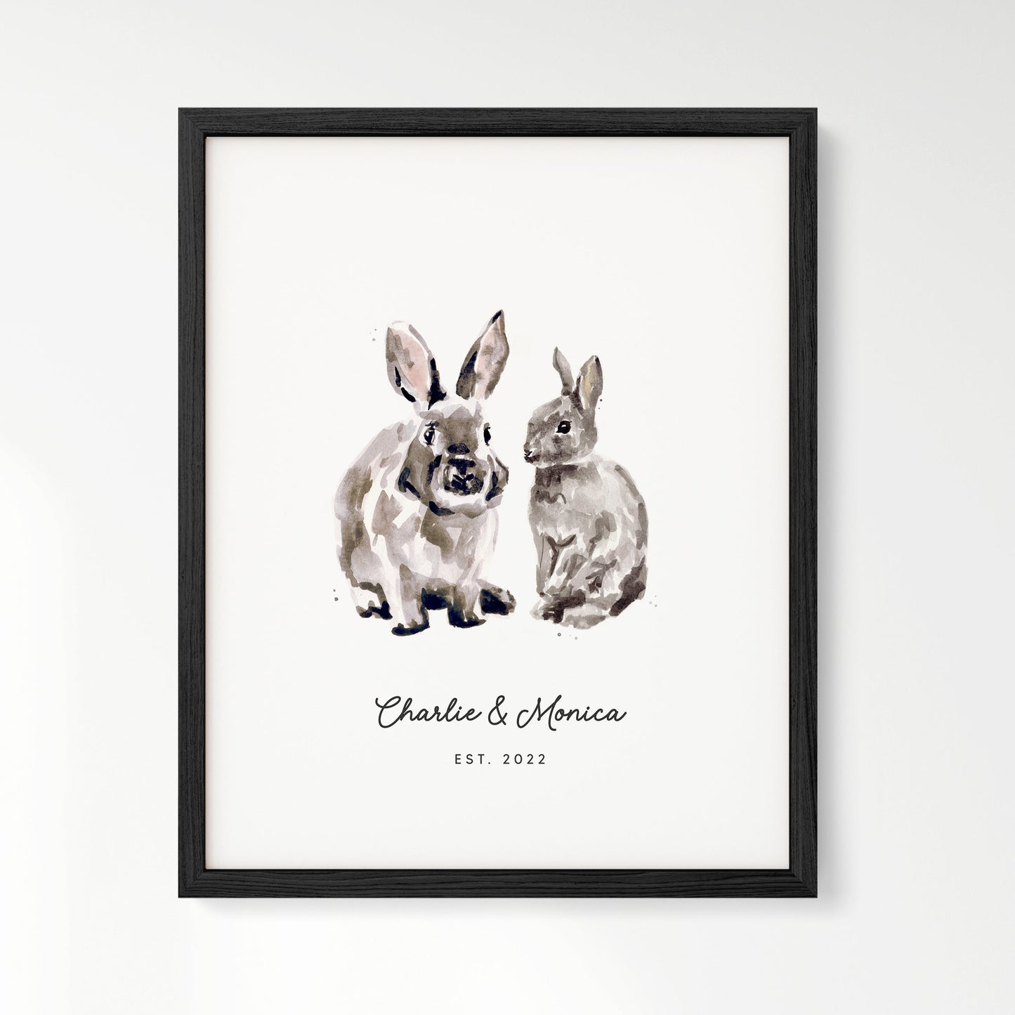 Bunny Rabbit Couple Personalized Watercolor Art Print - Art Prints - Moon Rock Prints