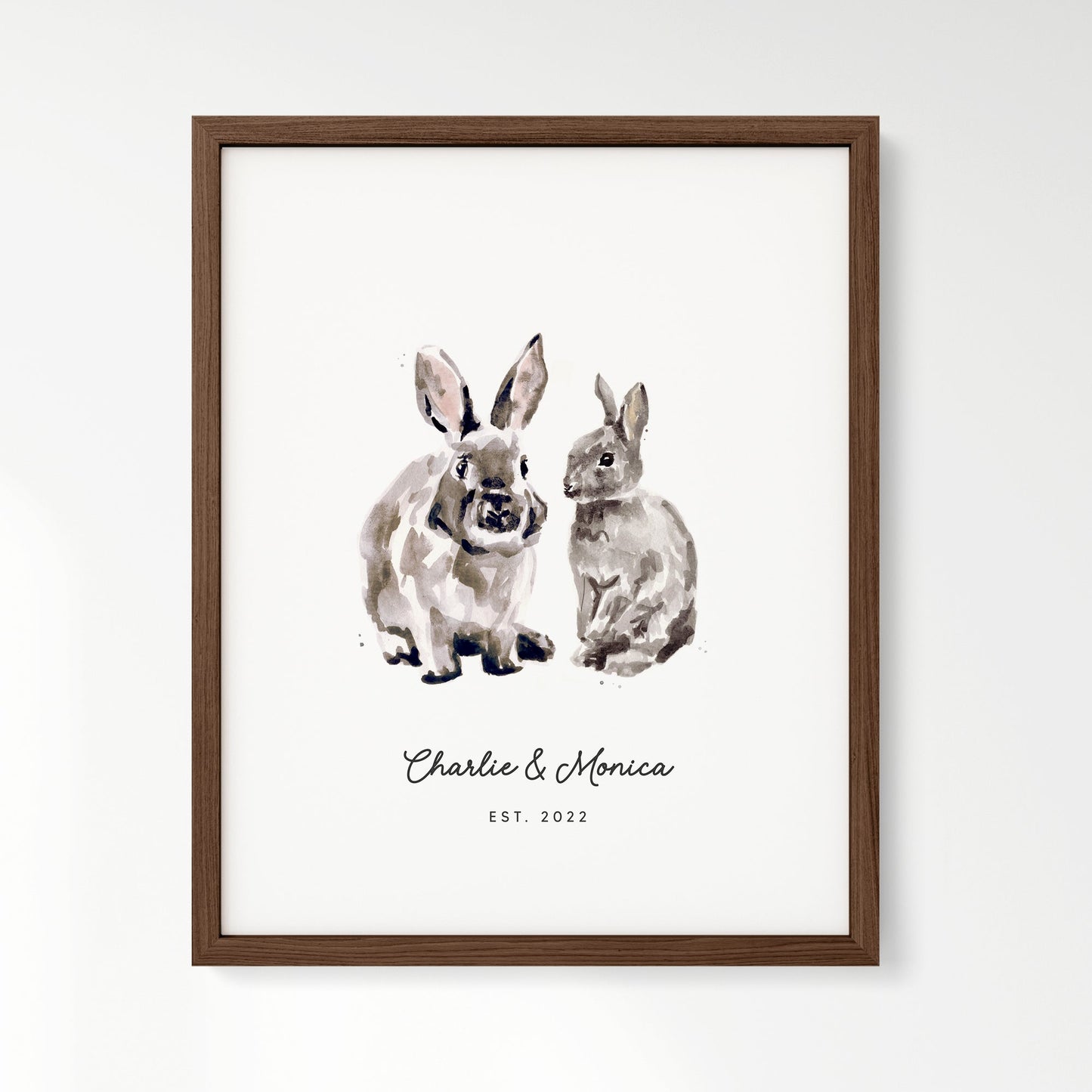 Bunny Rabbit Couple Personalized Watercolor Art Print - Art Prints - Moon Rock Prints