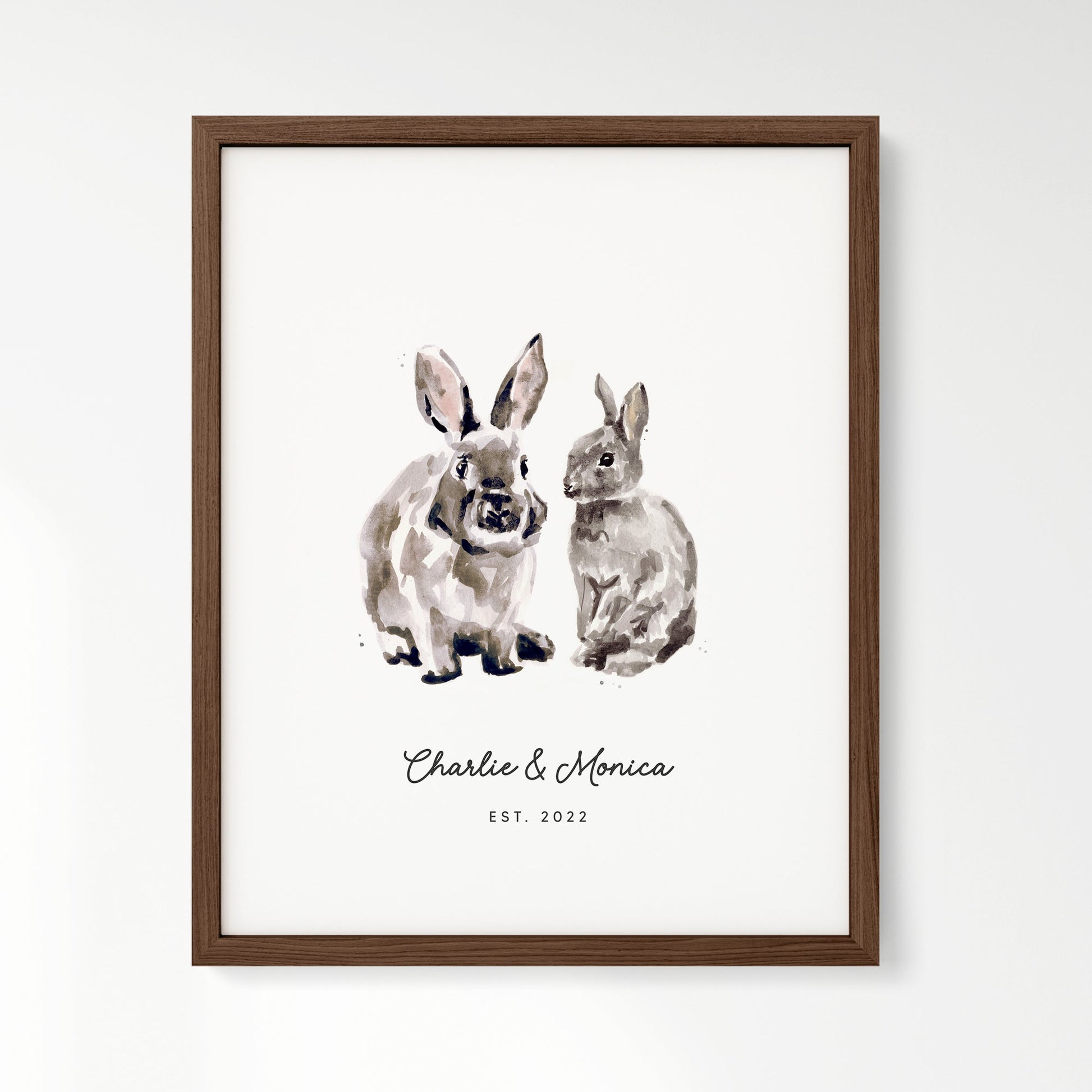 Bunny Rabbit Couple Personalized Watercolor Art Print - Art Prints - Moon Rock Prints