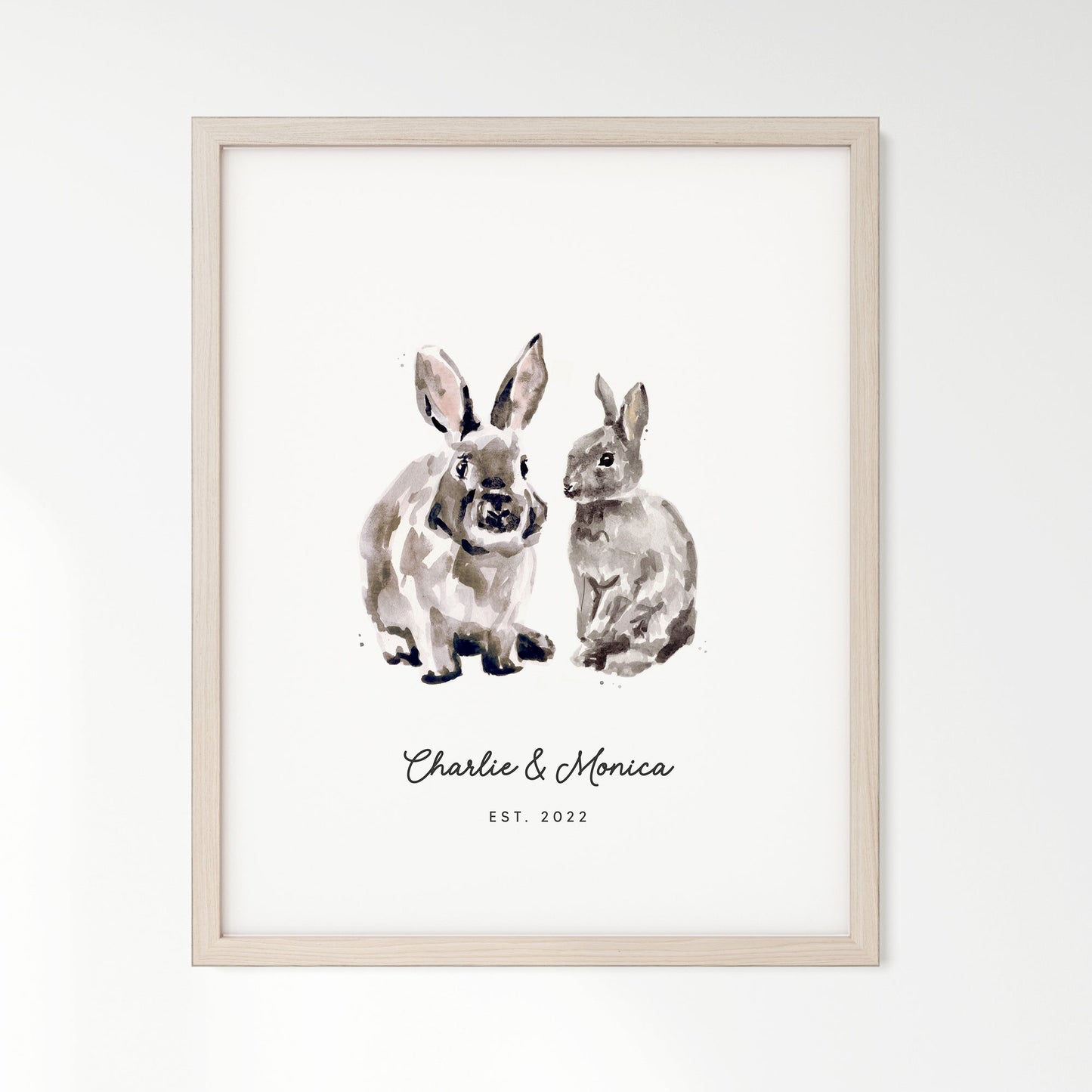 Bunny Rabbit Couple Personalized Watercolor Art Print - Art Prints - Moon Rock Prints