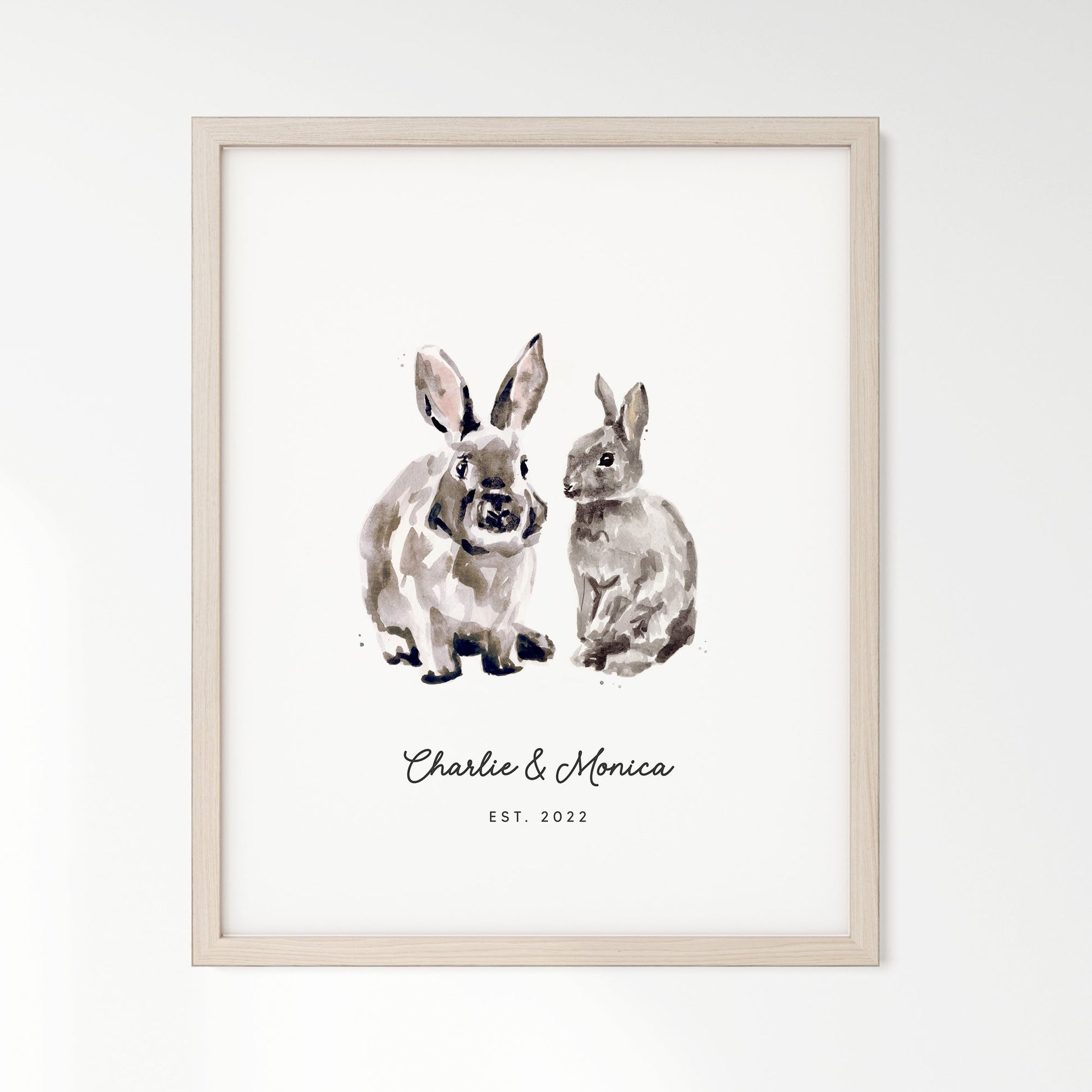 Bunny Rabbit Couple Personalized Watercolor Art Print - Art Prints - Moon Rock Prints