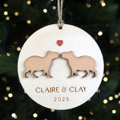 Capybara Couple Personalized Ornament - Holiday Ornaments - Moon Rock Prints