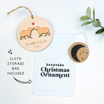 Capybara Couple Personalized Ornament - Holiday Ornaments - Moon Rock Prints