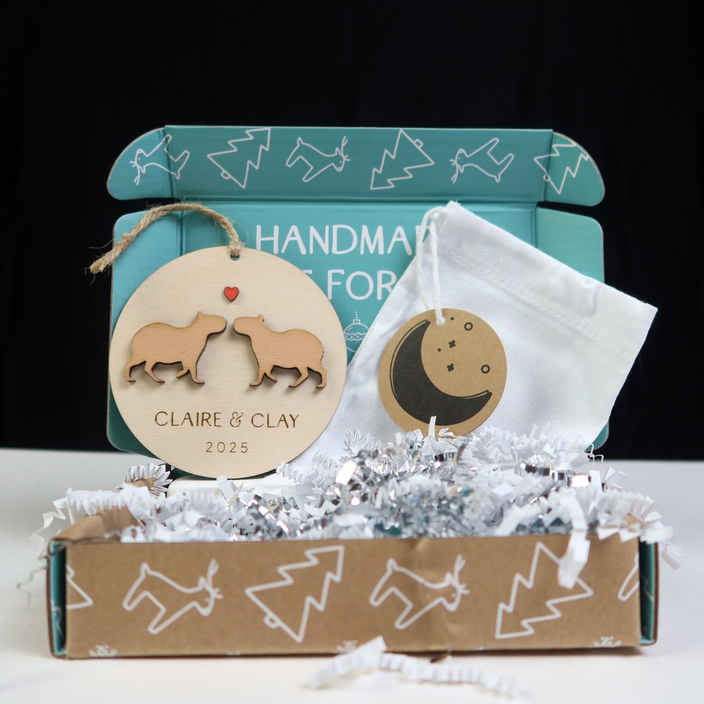 Capybara Couple Personalized Ornament - Holiday Ornaments - Moon Rock Prints