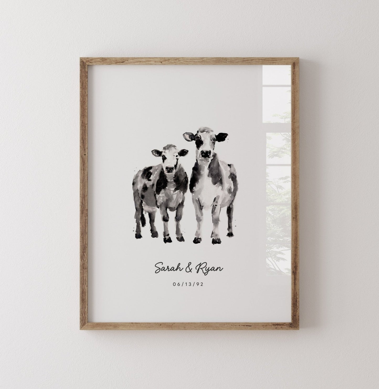 Cow Couple Personalized Watercolor Art Print - Art Prints - Moon Rock Prints