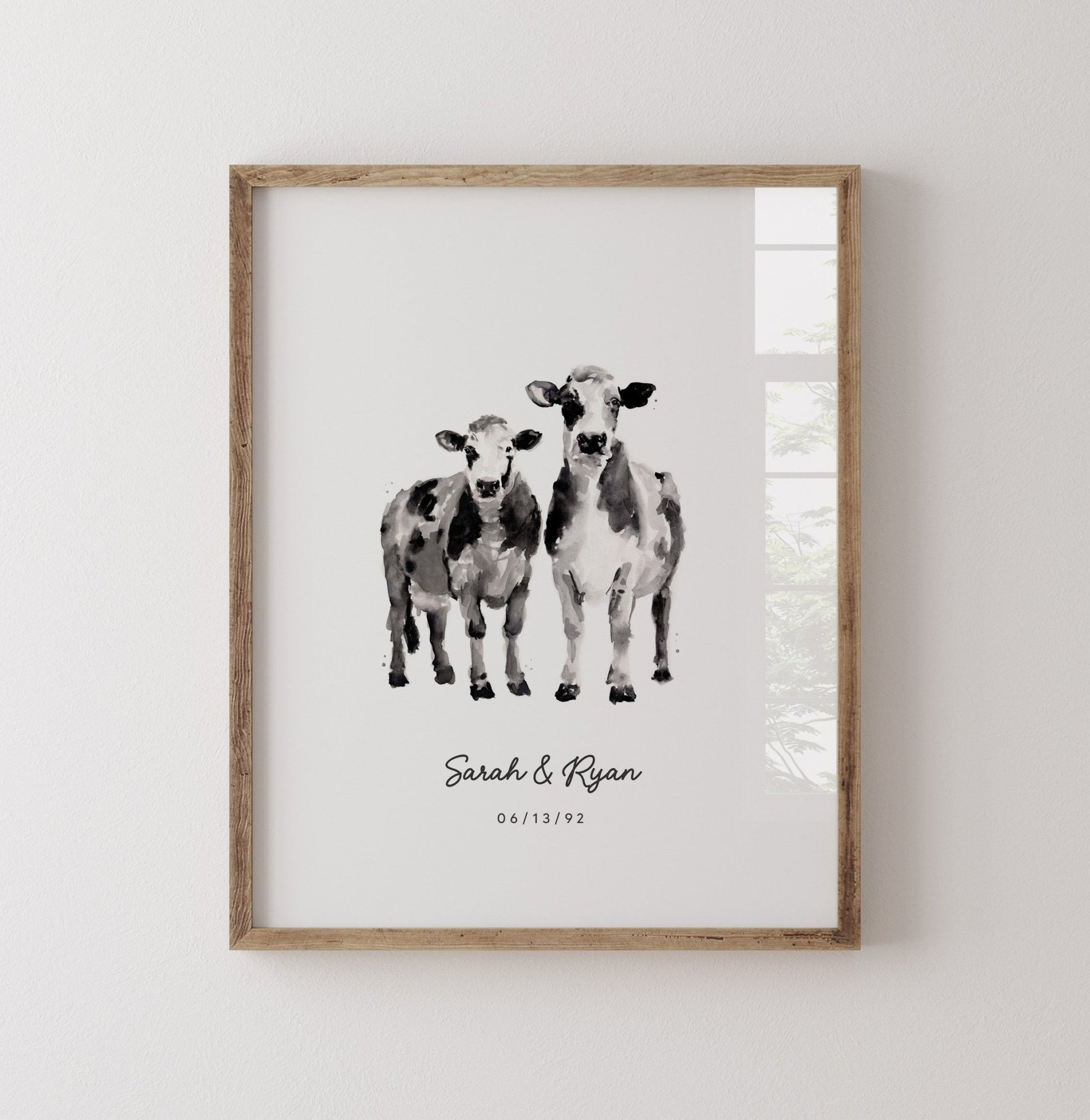 Cow Couple Personalized Watercolor Art Print - Art Prints - Moon Rock Prints