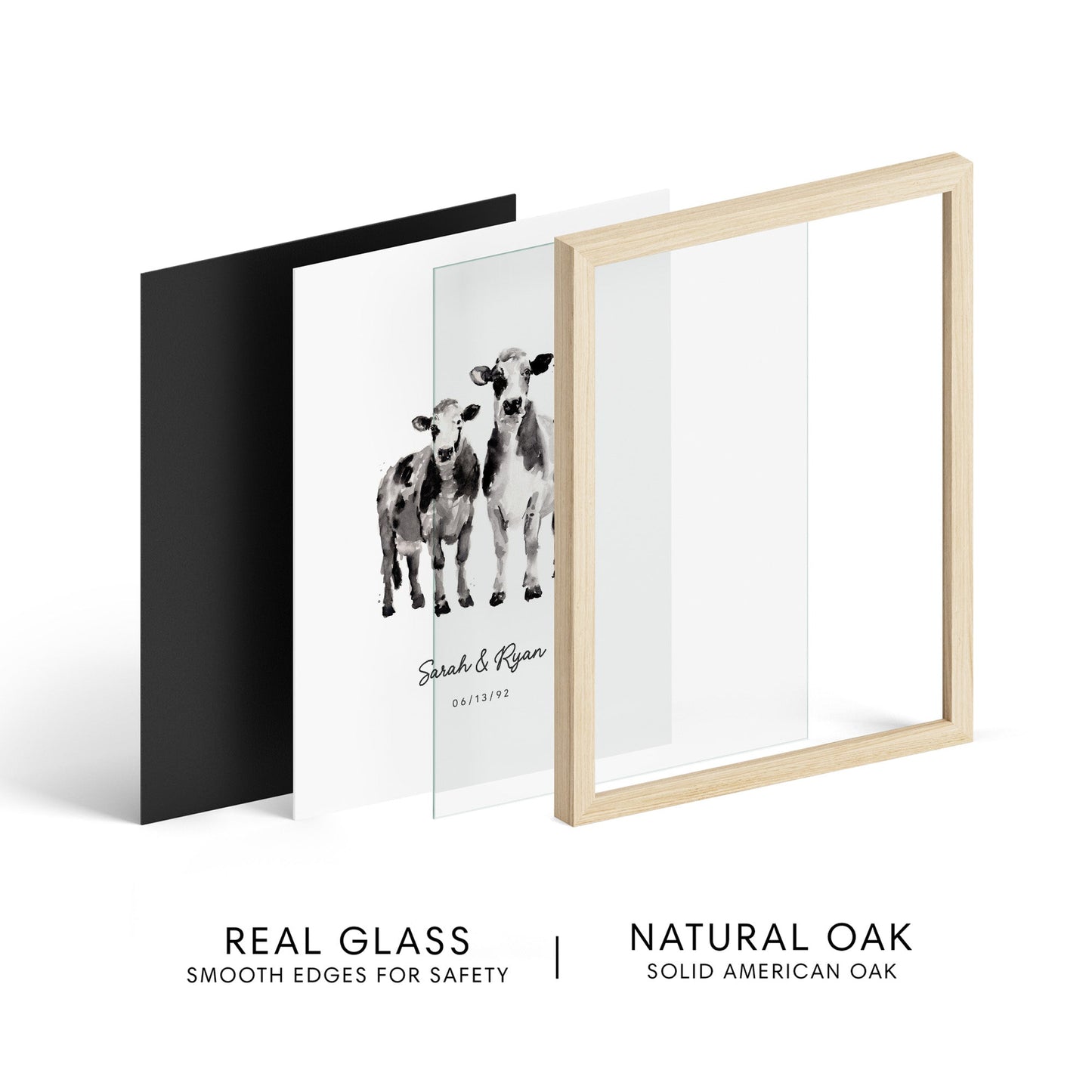 Cow Couple Personalized Watercolor Art Print - Art Prints - Moon Rock Prints