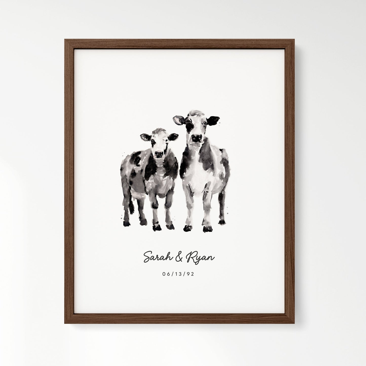 Cow Couple Personalized Watercolor Art Print - Art Prints - Moon Rock Prints
