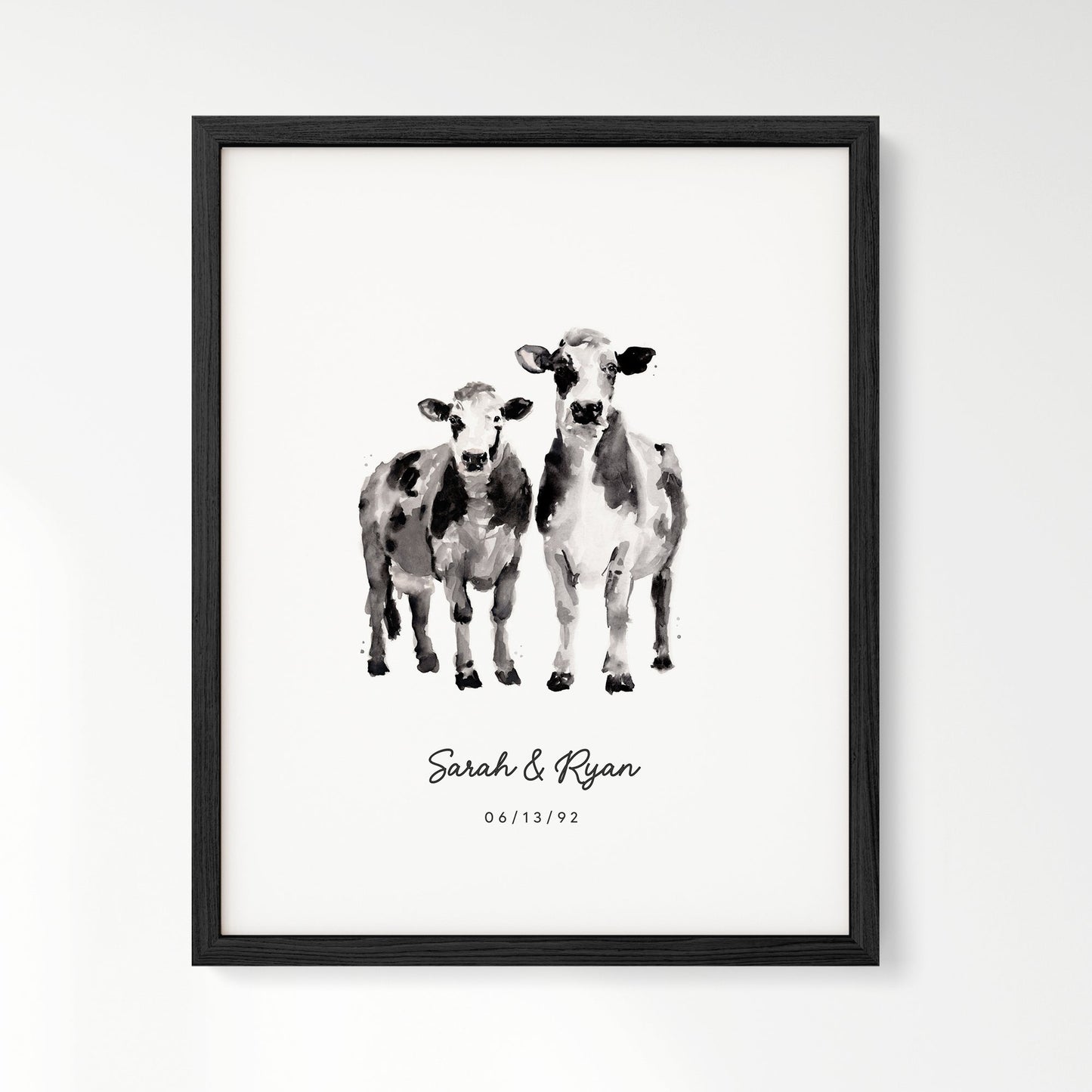 Cow Couple Personalized Watercolor Art Print - Art Prints - Moon Rock Prints