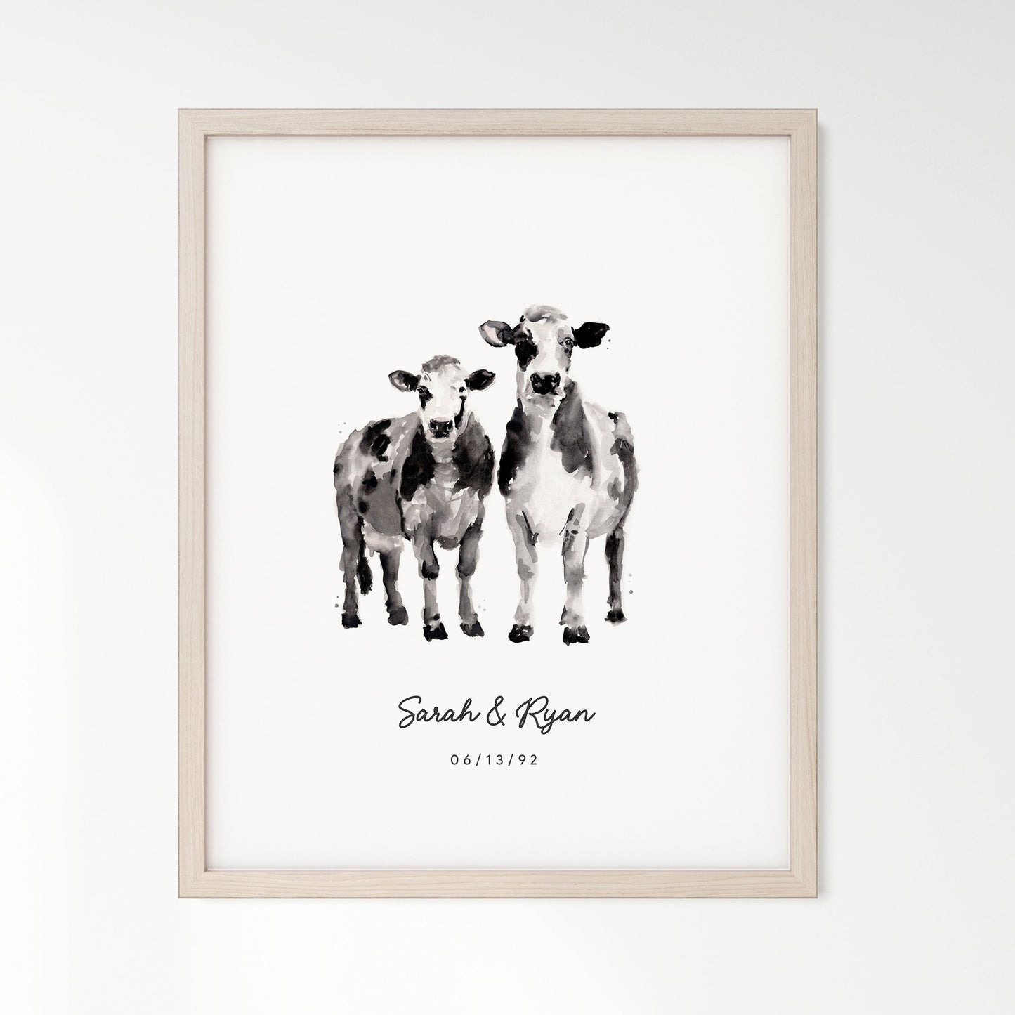 Cow Couple Personalized Watercolor Art Print - Art Prints - Moon Rock Prints