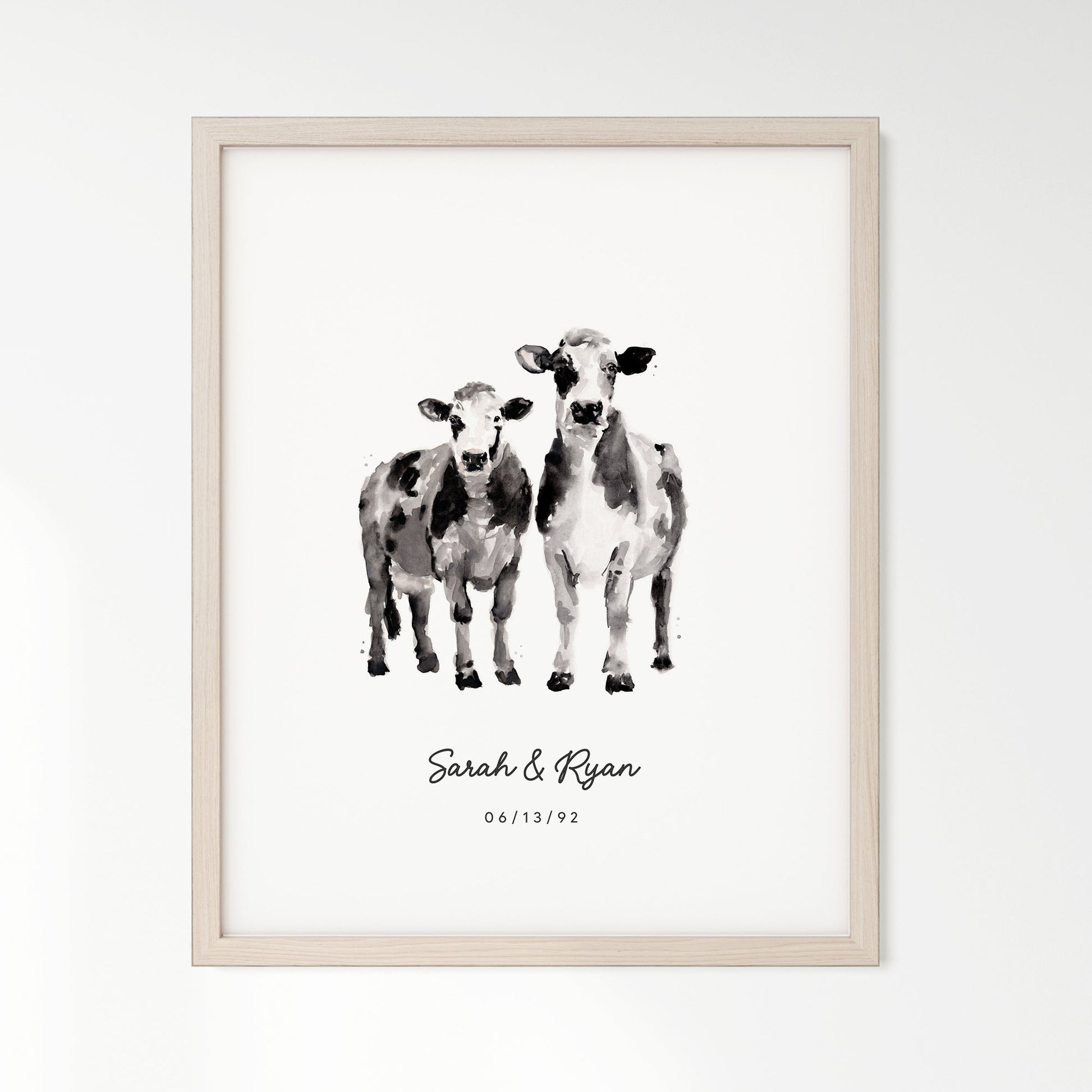 Cow Couple Personalized Watercolor Art Print - Art Prints - Moon Rock Prints