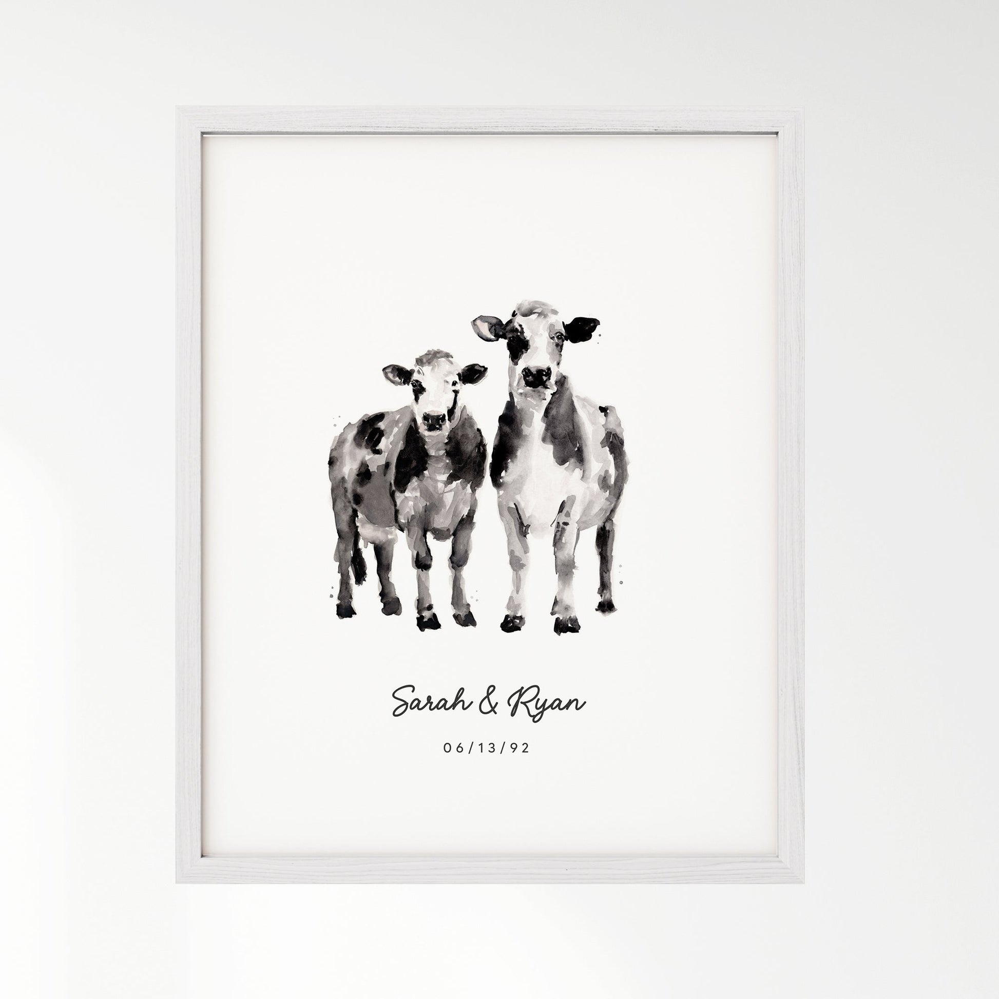 Cow Couple Personalized Watercolor Art Print - Art Prints - Moon Rock Prints