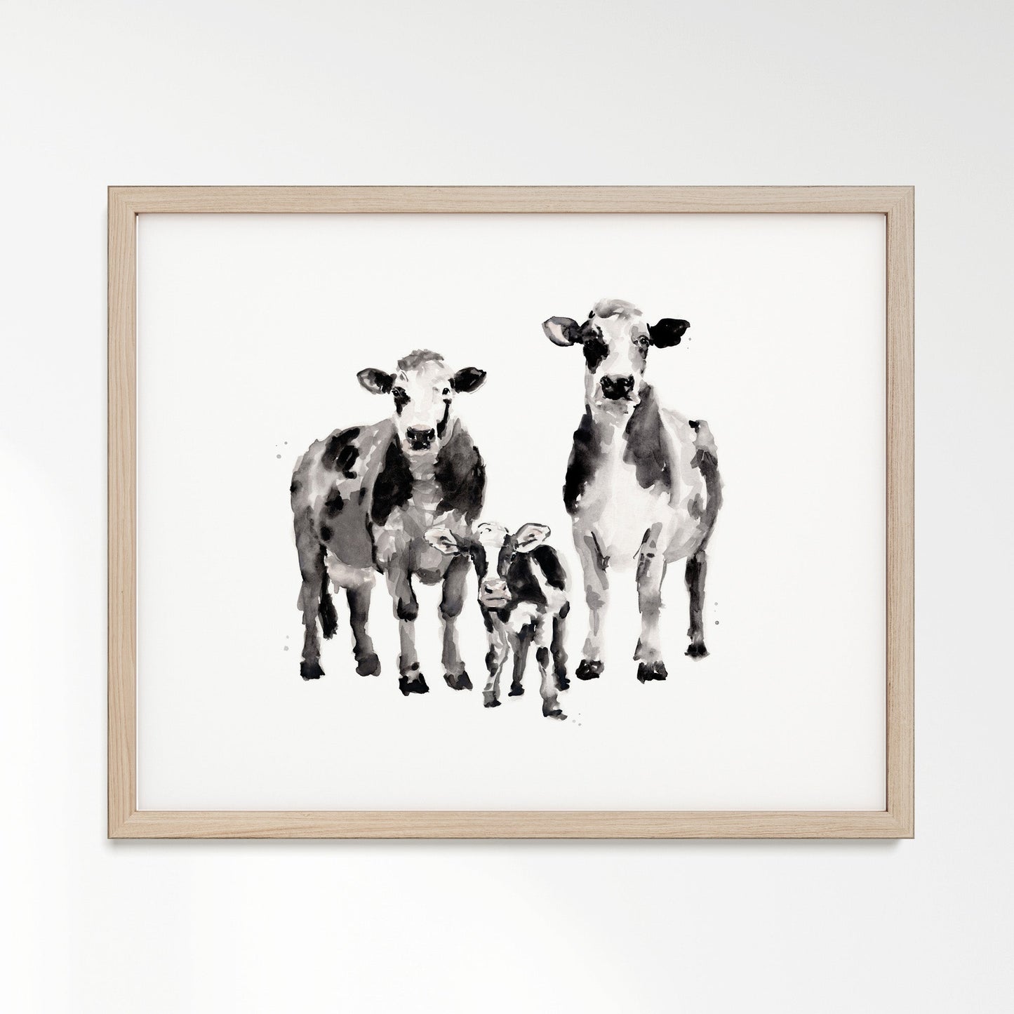 Cow Family of 3 Farm Animal Watercolor Art Print - Art Prints - Moon Rock Prints