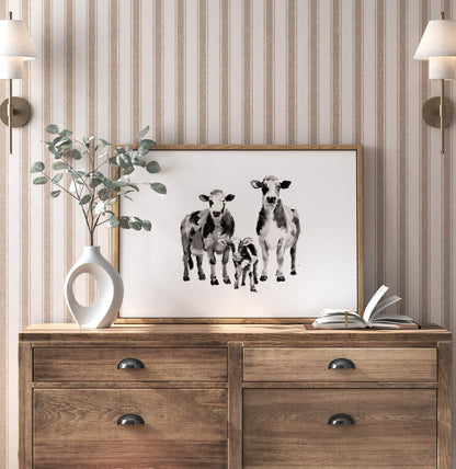 Cow Family of 3 Farm Animal Watercolor Art Print - Art Prints - Moon Rock Prints