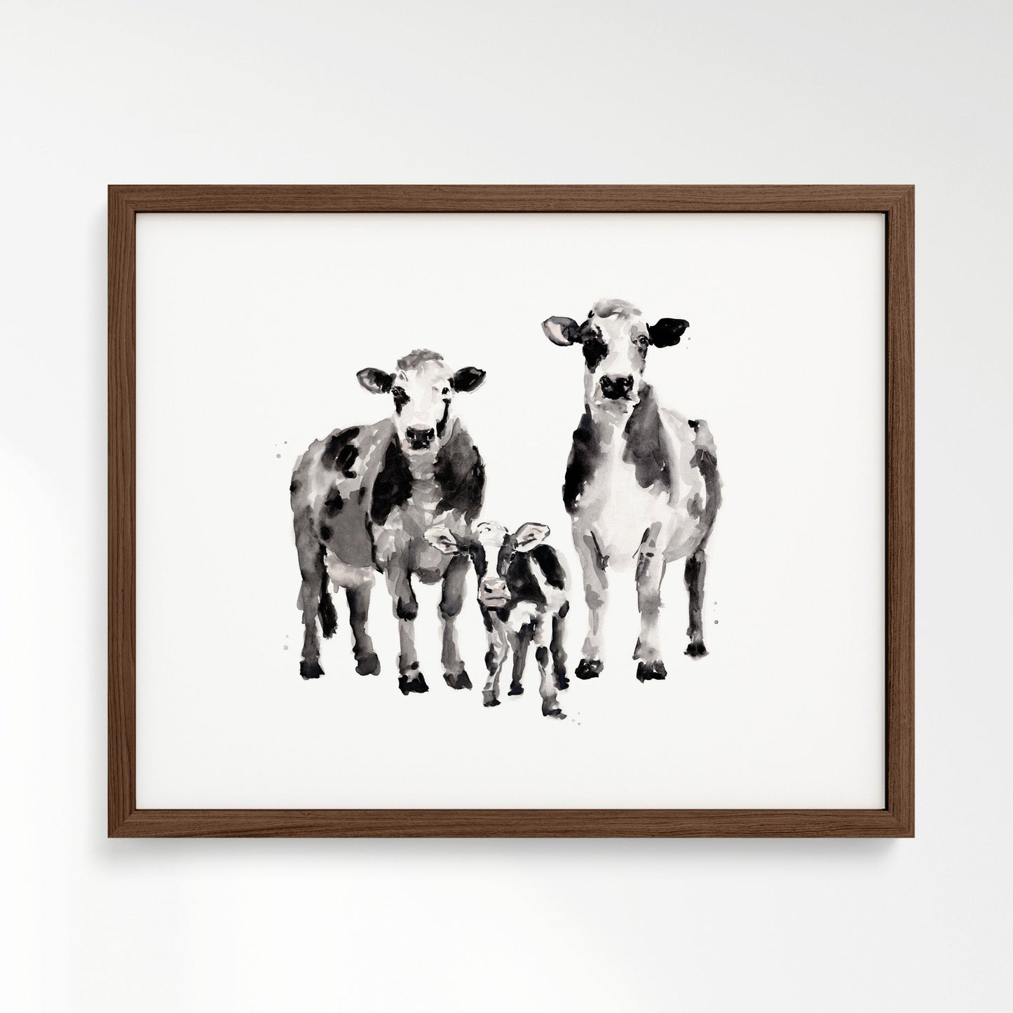 Cow Family of 3 Farm Animal Watercolor Art Print - Art Prints - Moon Rock Prints