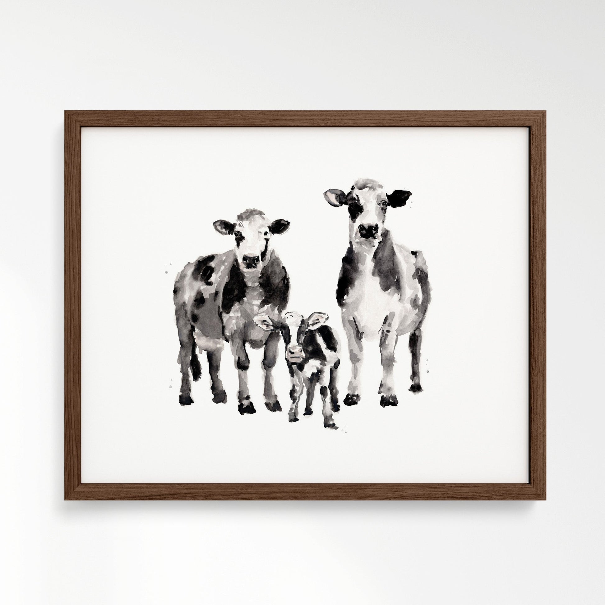 Cow Family of 3 Farm Animal Watercolor Art Print - Art Prints - Moon Rock Prints