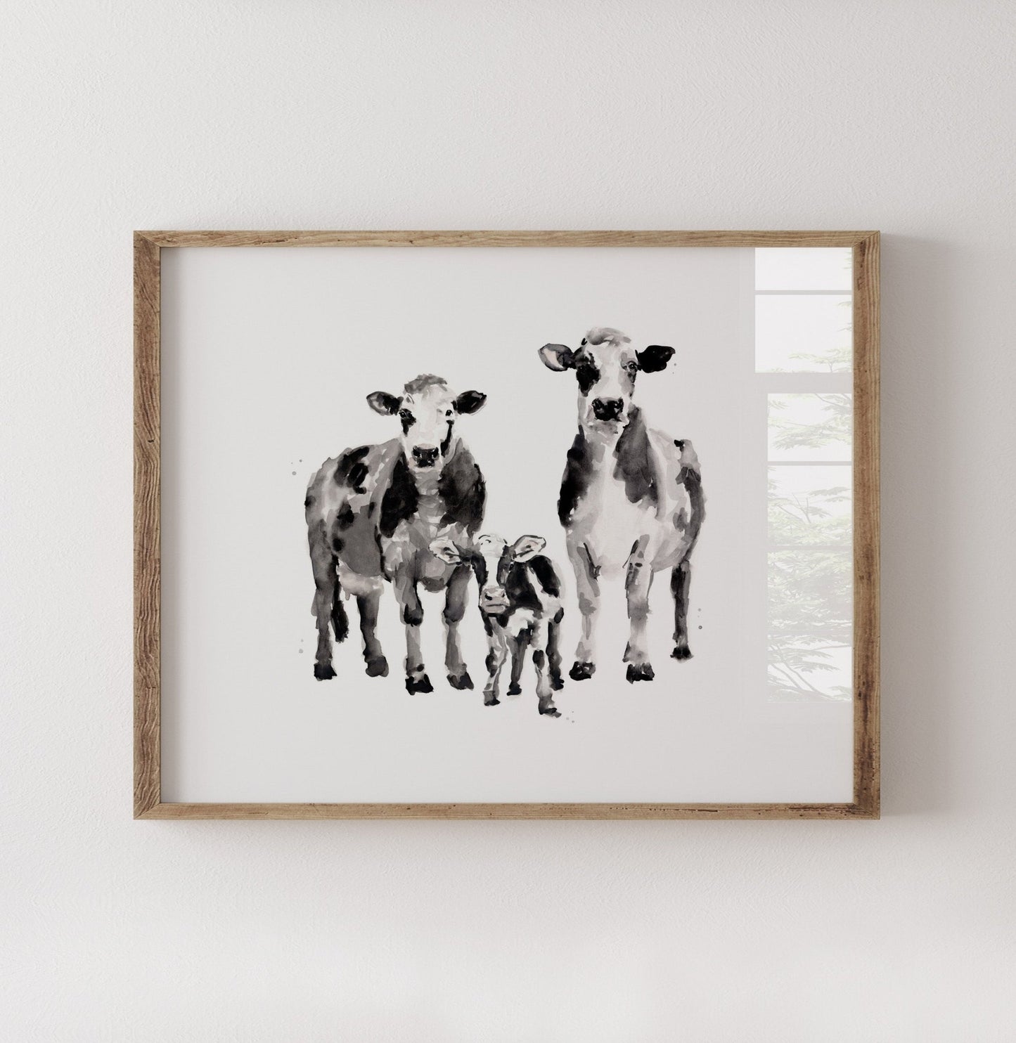 Cow Family of 3 Farm Animal Watercolor Art Print - Art Prints - Moon Rock Prints