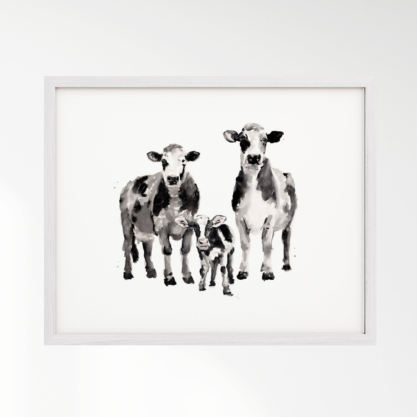 Cow Family of 3 Farm Animal Watercolor Art Print - Art Prints - Moon Rock Prints