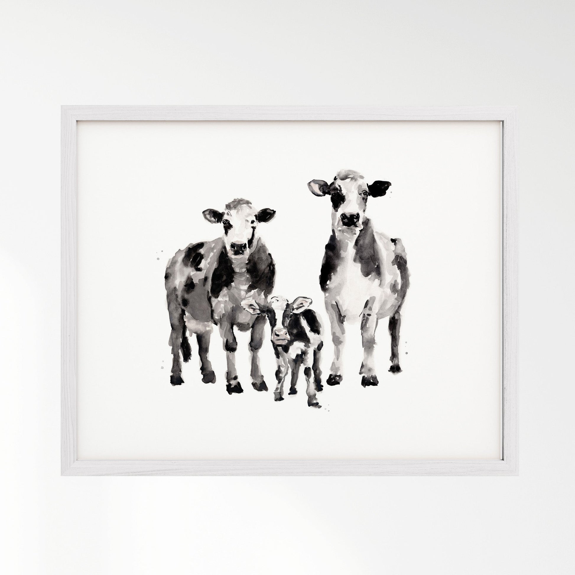 Cow Family of 3 Farm Animal Watercolor Art Print - Art Prints - Moon Rock Prints