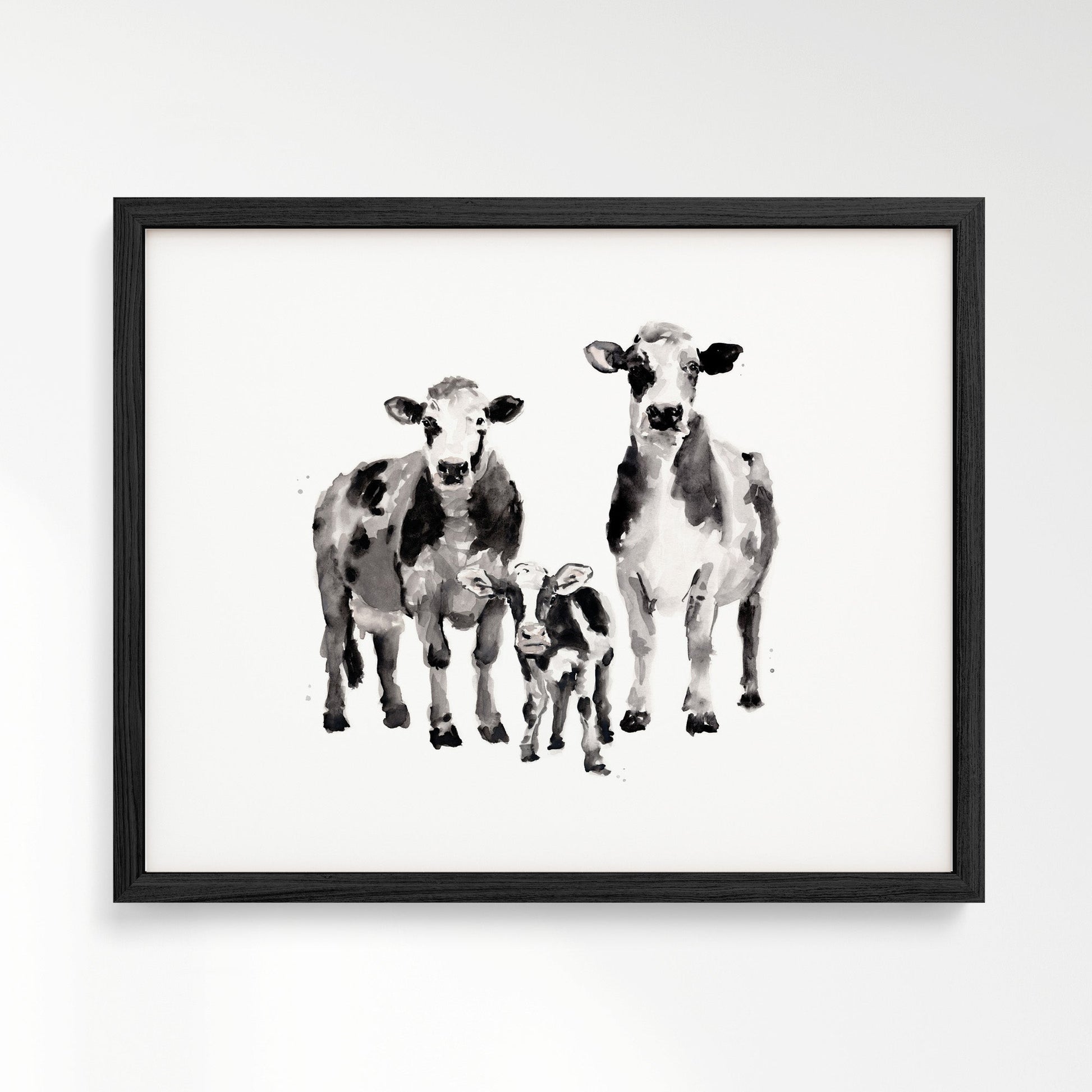 Cow Family of 3 Farm Animal Watercolor Art Print - Art Prints - Moon Rock Prints