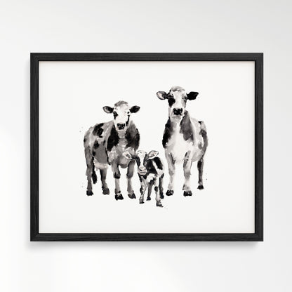 Cow Family of 3 Farm Animal Watercolor Art Print - Art Prints - Moon Rock Prints