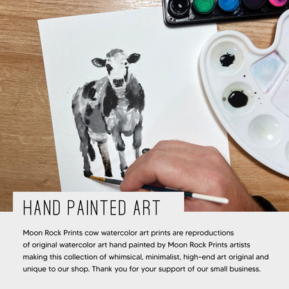 Cow Family of 4 Farm Animal Watercolor Art Print - Art Prints - Moon Rock Prints