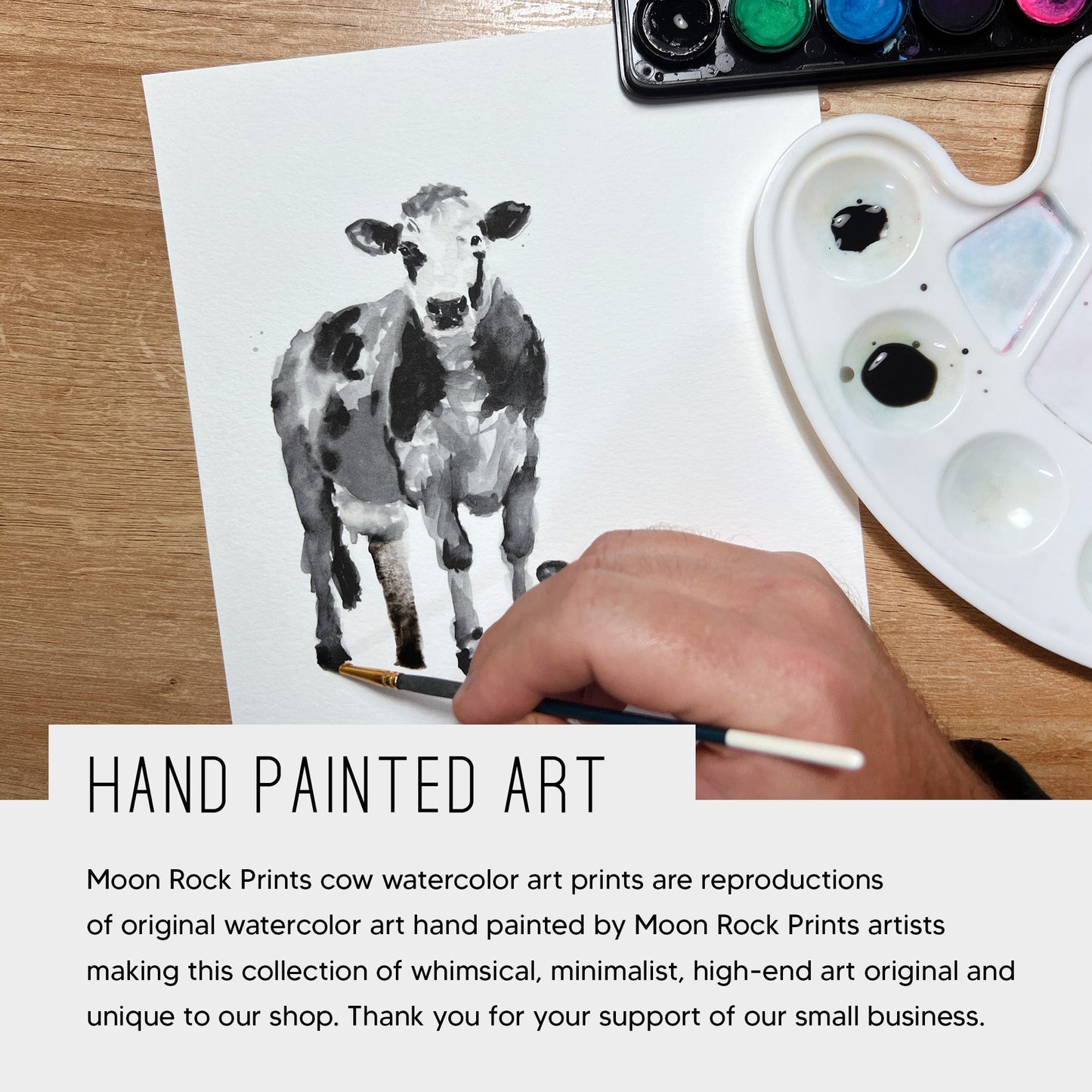 Cow Family of 5 Farm Animal Watercolor Art Print - Art Prints - Moon Rock Prints