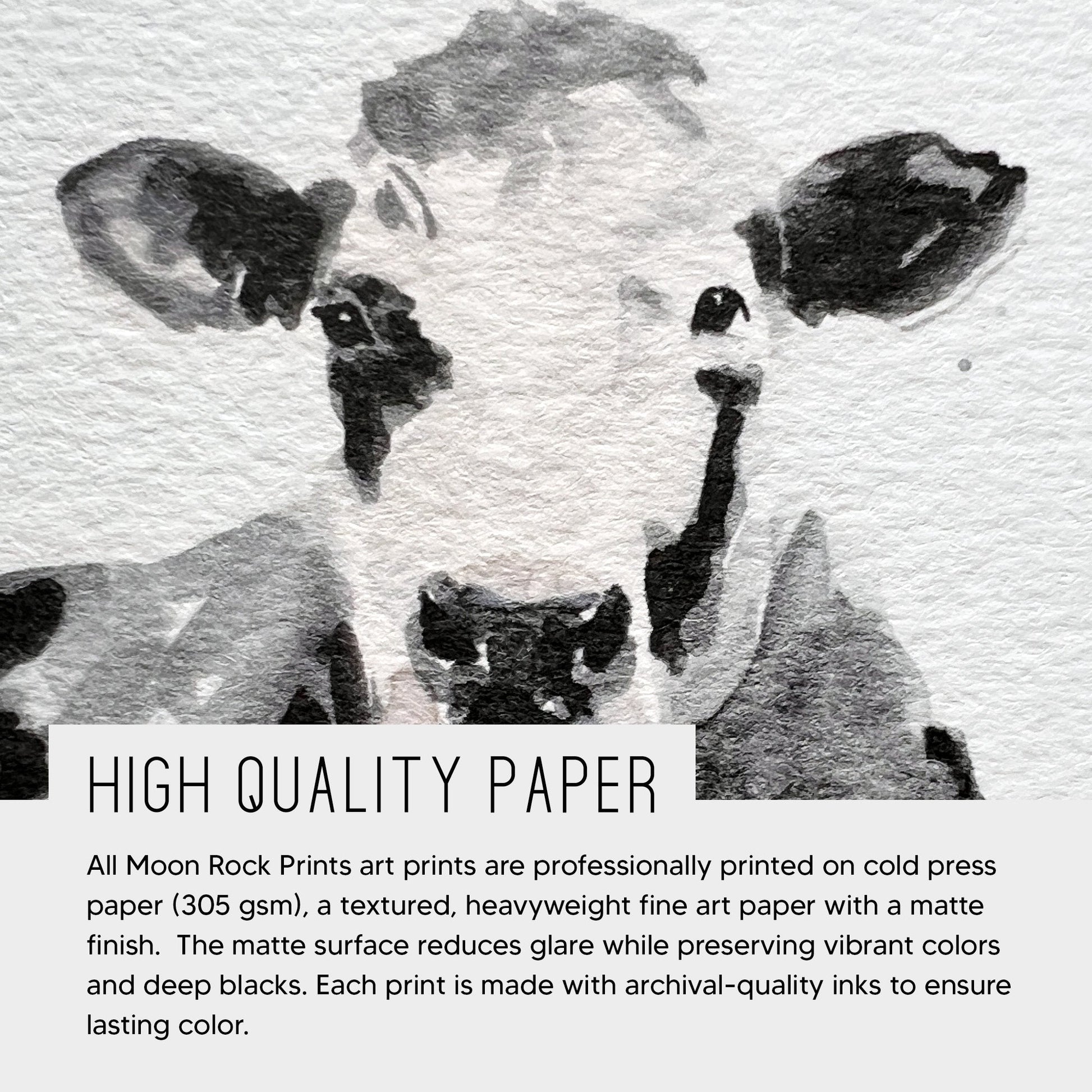 Cow Family of 5 Farm Animal Watercolor Art Print - Art Prints - Moon Rock Prints
