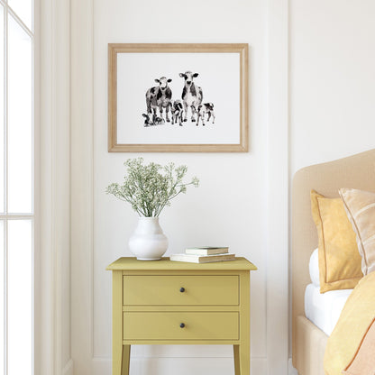 Cow Family of 5 Farm Animal Watercolor Art Print - Art Prints - Moon Rock Prints