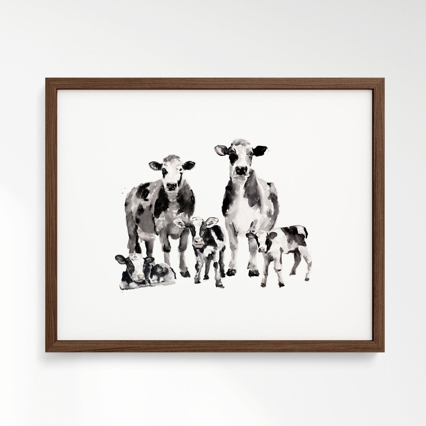 Cow Family of 5 Watercolor Art Print - Art Prints - Moon Rock Prints