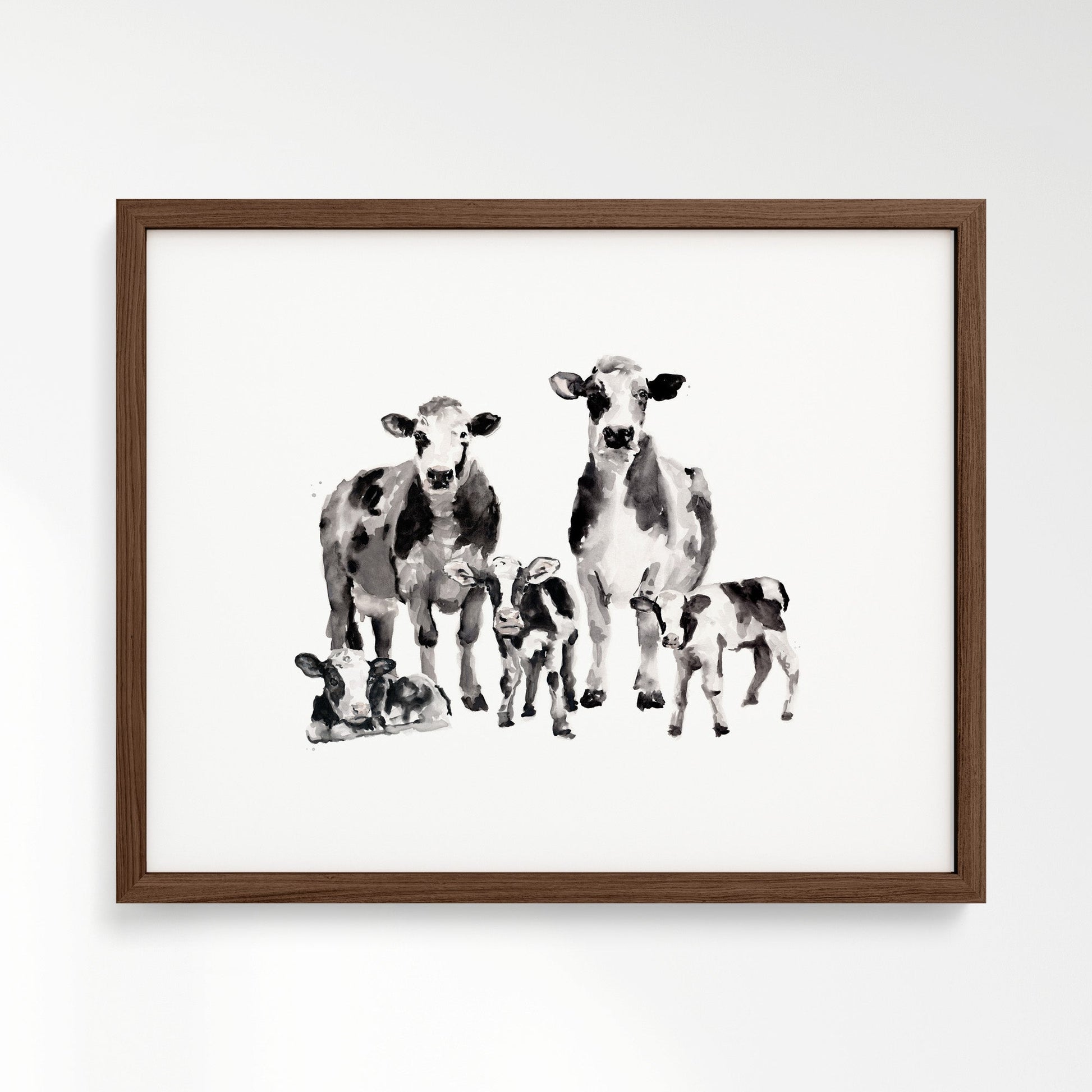 Cow Family of 5 Watercolor Art Print - Art Prints - Moon Rock Prints