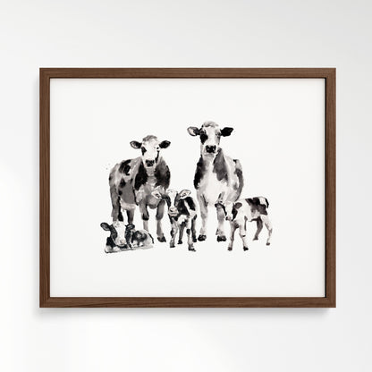 Cow Family of 5 Watercolor Art Print - Art Prints - Moon Rock Prints
