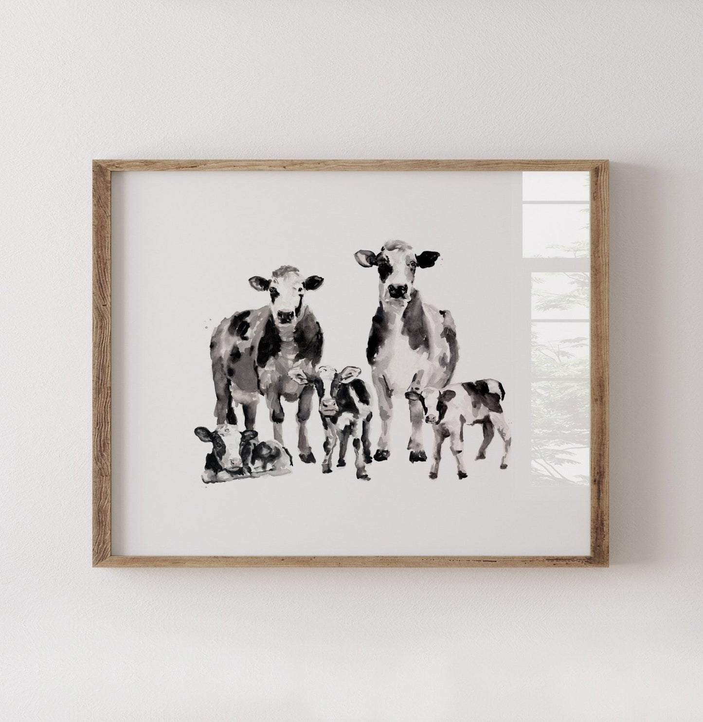 Cow Family of 5 Watercolor Art Print - Art Prints - Moon Rock Prints