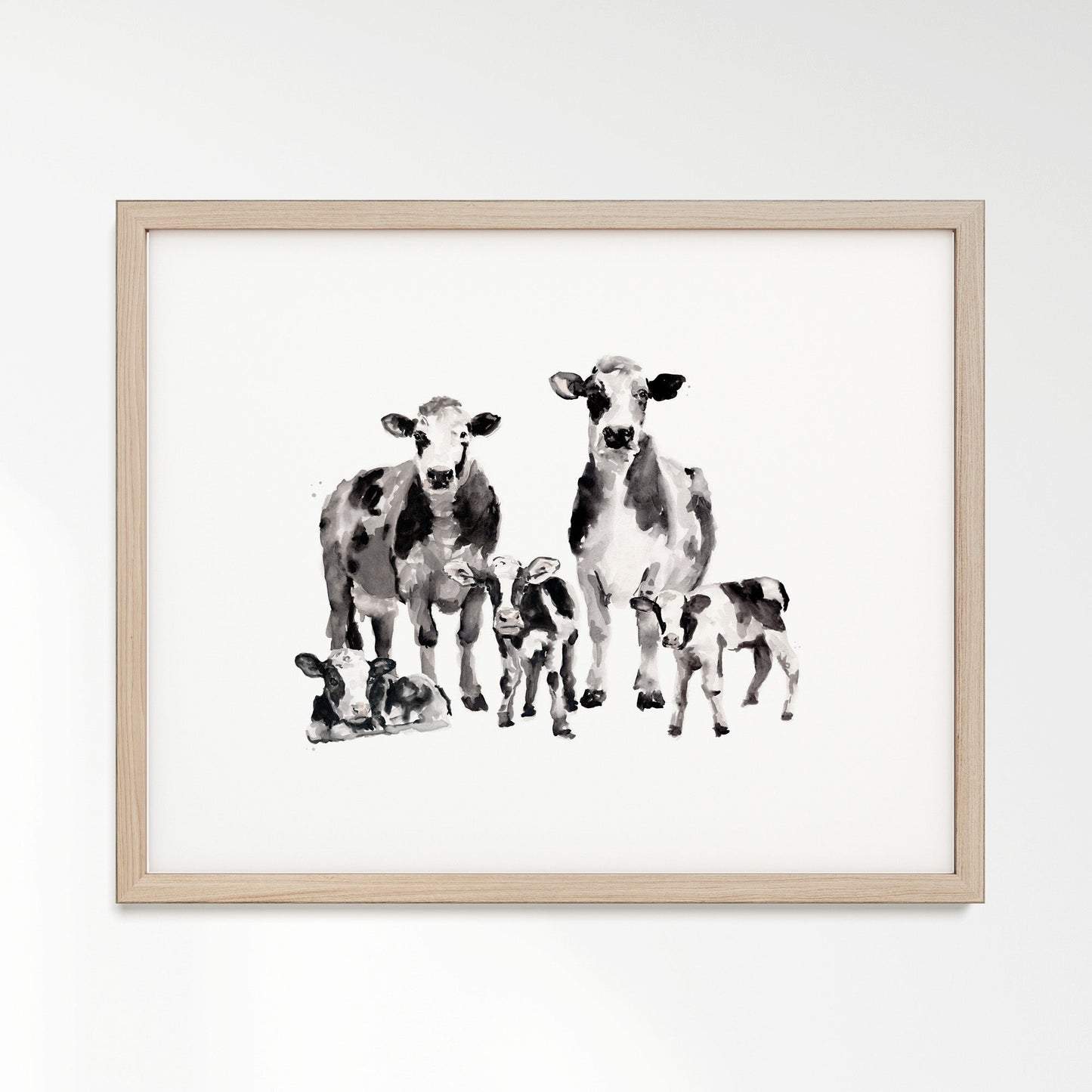 Cow Family of 5 Watercolor Art Print - Art Prints - Moon Rock Prints