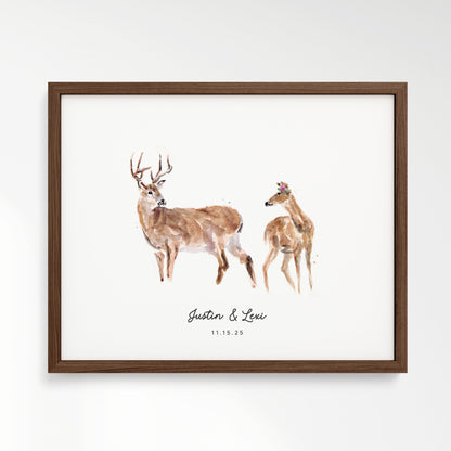 Deer Couple Personalized Watercolor Art Print - Art Prints - Moon Rock Prints